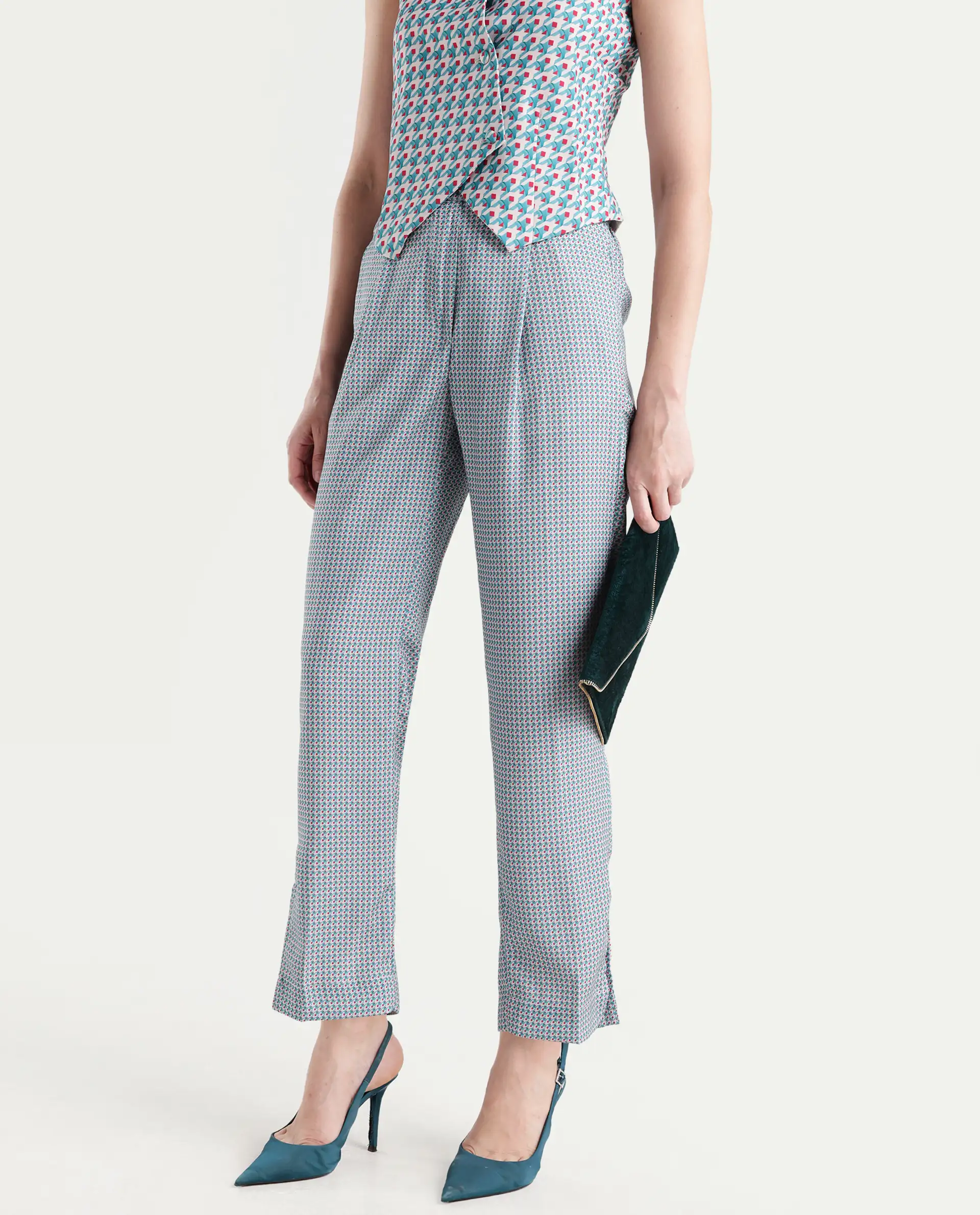 Rareism Women's Utkil B Multi Polyester Houndstooth Print Ankle Length Straight Fit Trouser - Image 3