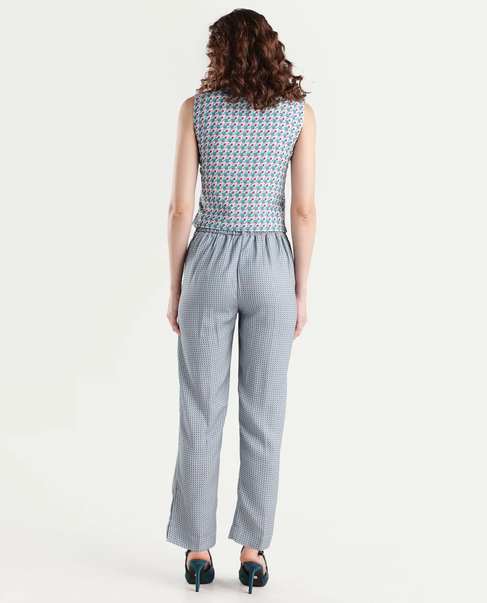 Rareism Women's Utkil B Multi Polyester Houndstooth Print Ankle Length Straight Fit Trouser - Image 7