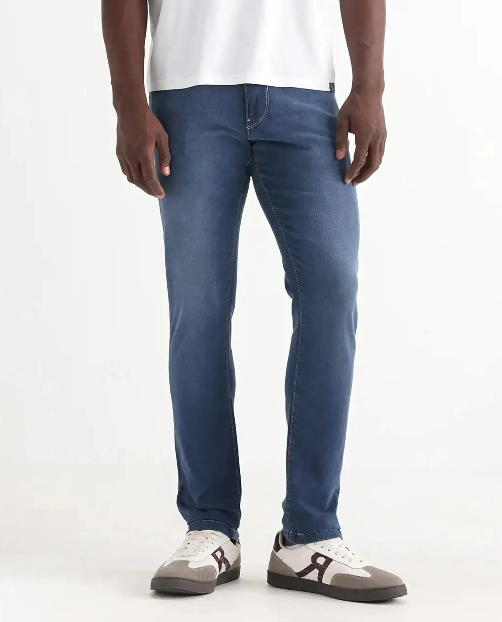 Rare Rabbit Men's Vadim Blue Cotton Plain Hawk Slim Fit Jeans - Image 10