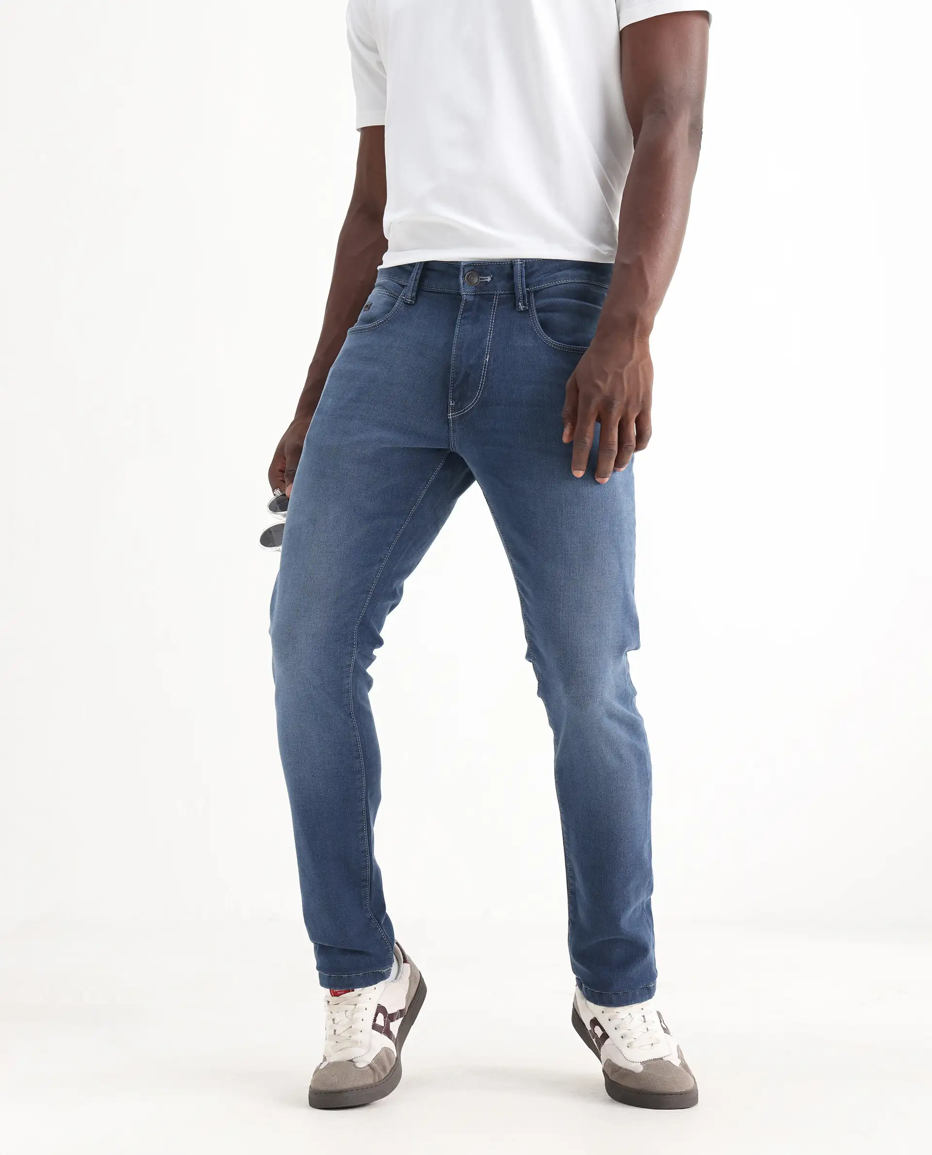 Rare Rabbit Men's Vadim Blue Cotton Plain Hawk Slim Fit Jeans - Image 2