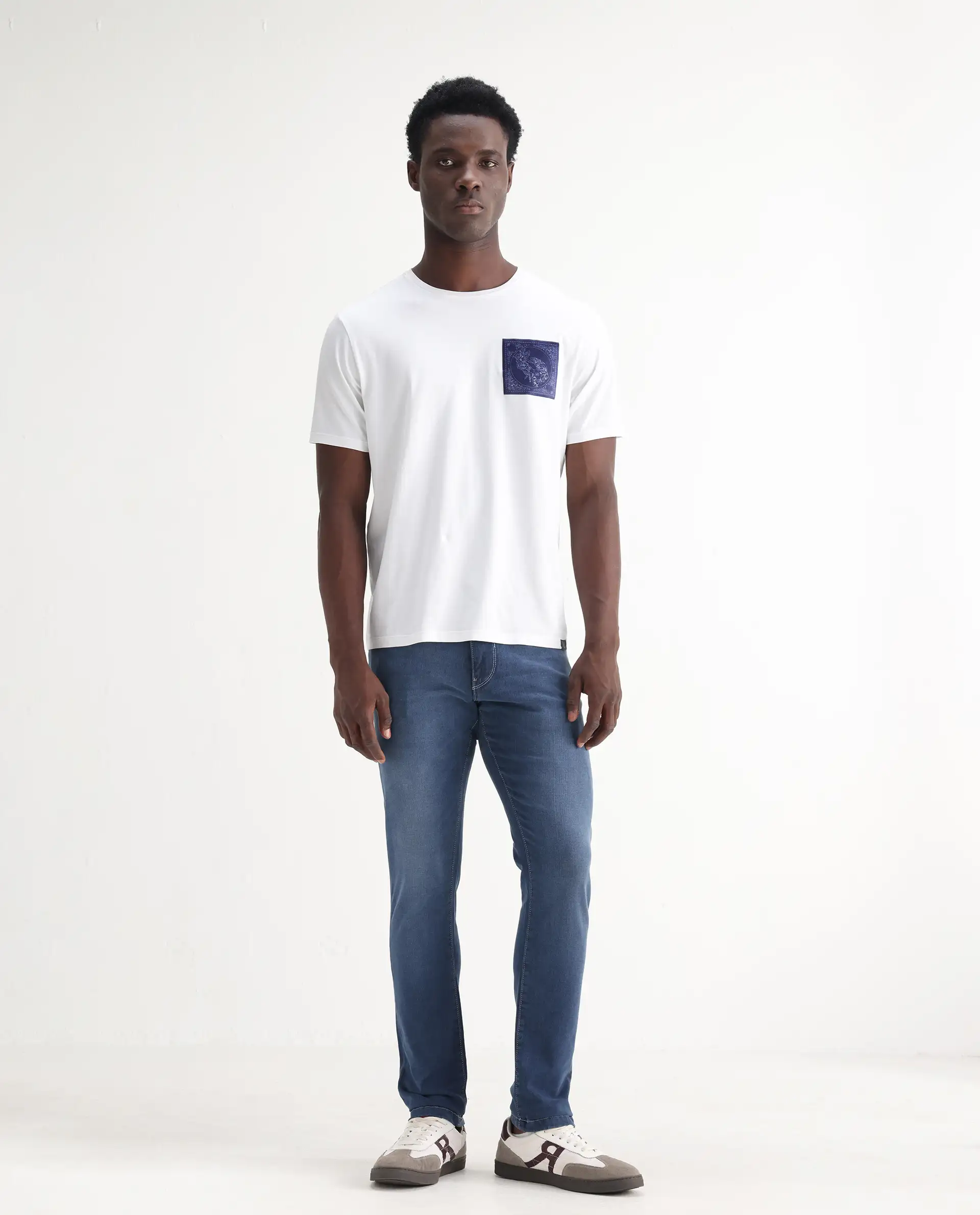 Rare Rabbit Men's Vadim Blue Cotton Plain Hawk Slim Fit Jeans - Image 3