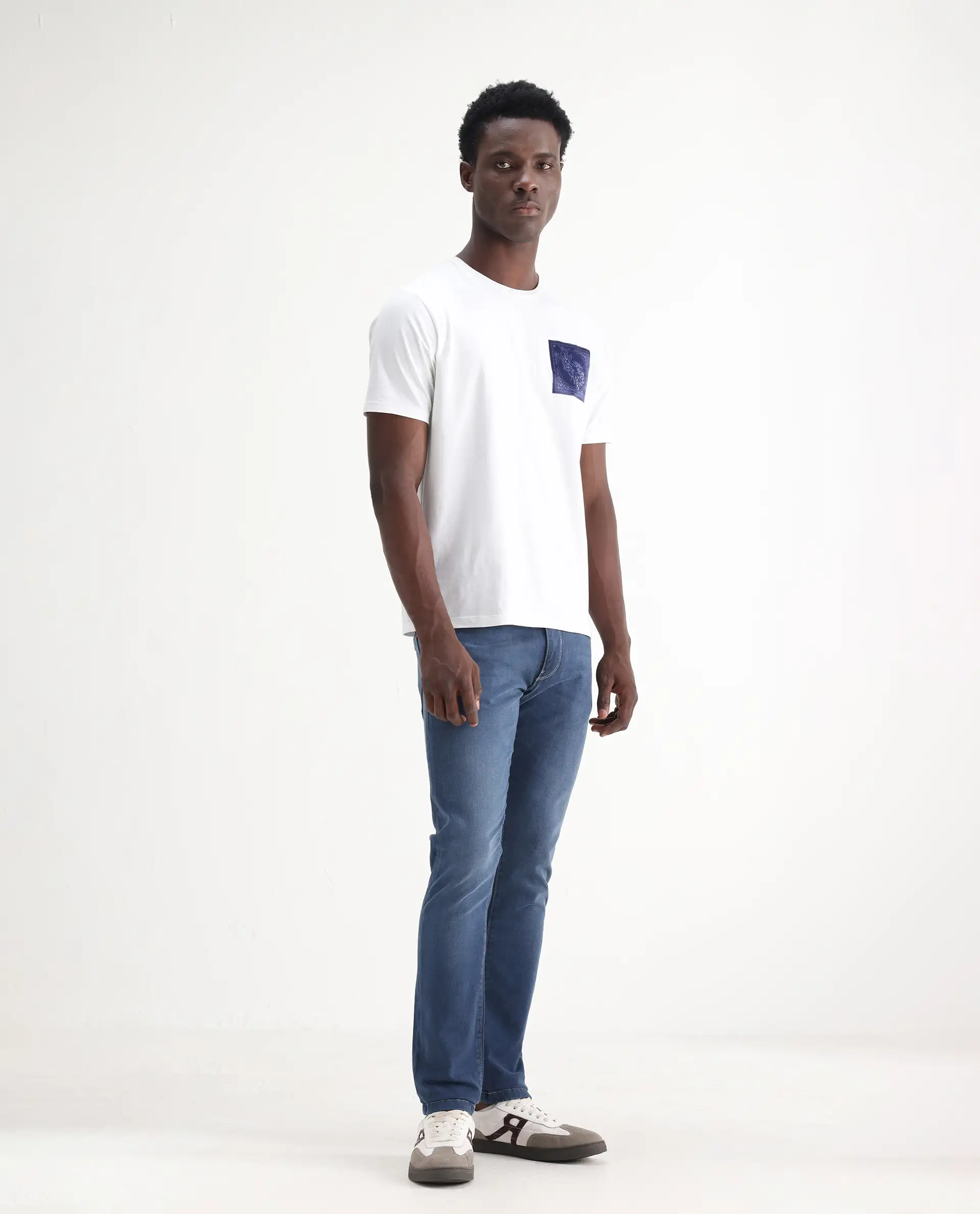 Rare Rabbit Men's Vadim Blue Cotton Plain Hawk Slim Fit Jeans - Image 5