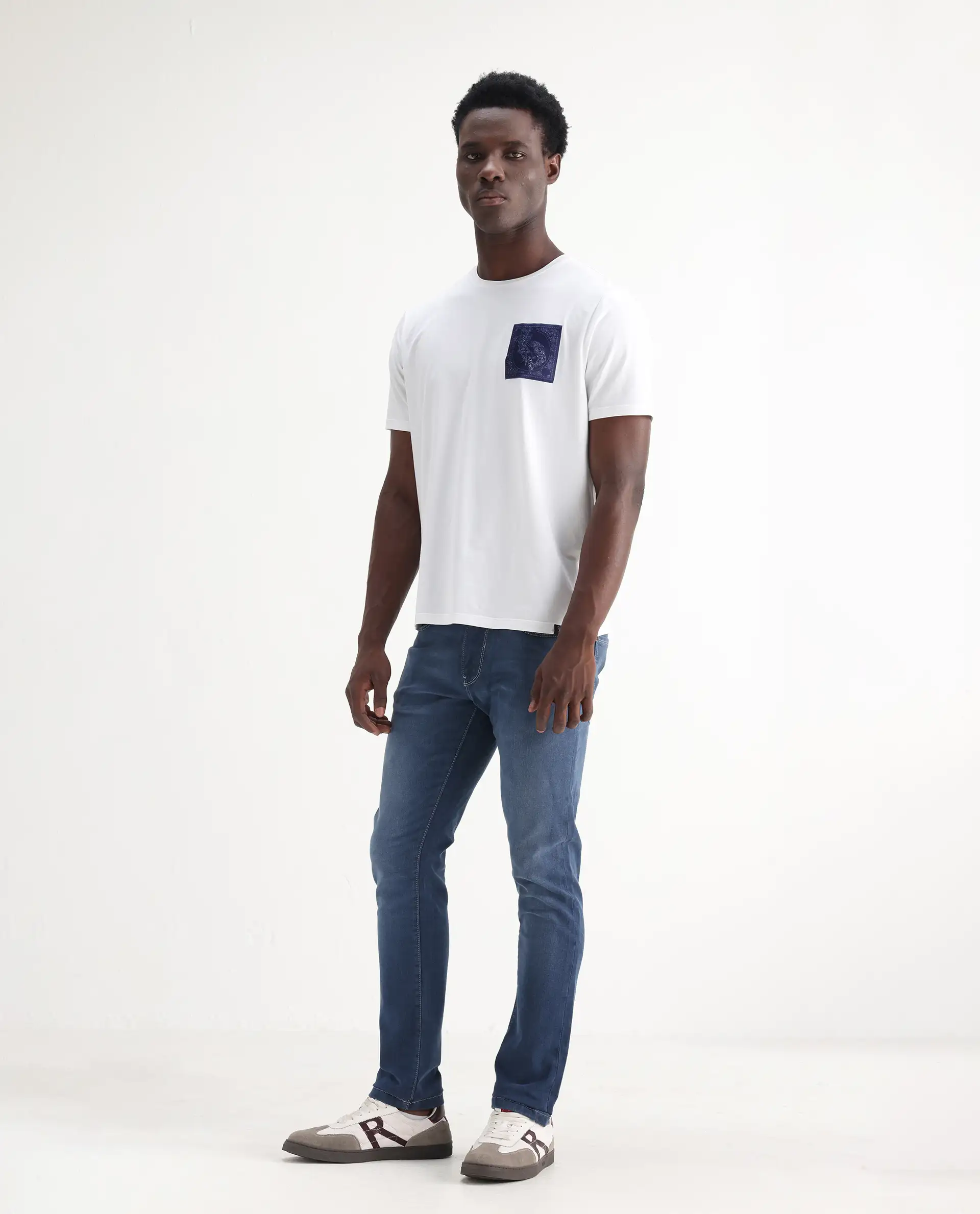 Rare Rabbit Men's Vadim Blue Cotton Plain Hawk Slim Fit Jeans - Image 7