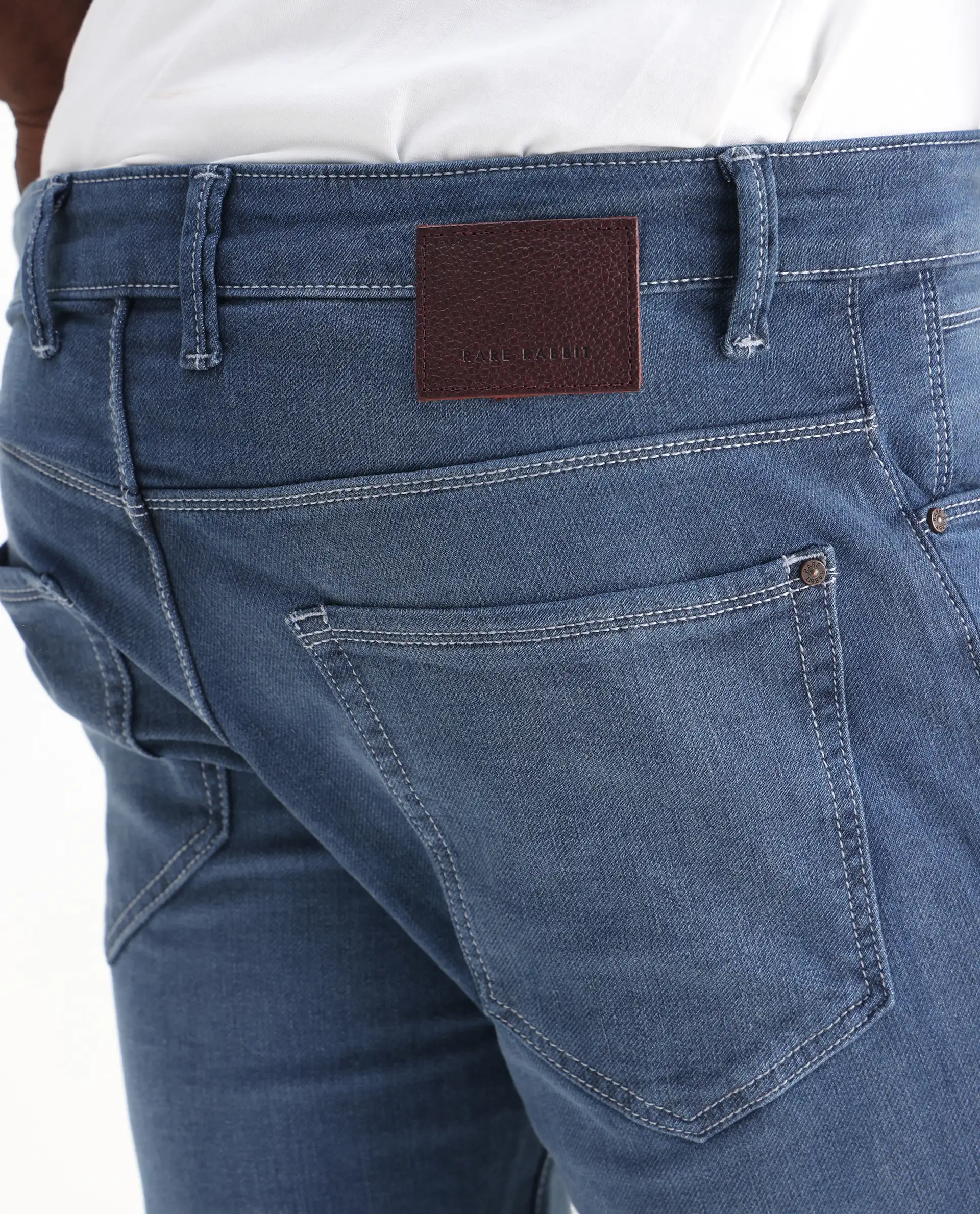 Rare Rabbit Men's Vadim Blue Cotton Plain Hawk Slim Fit Jeans - Image 8