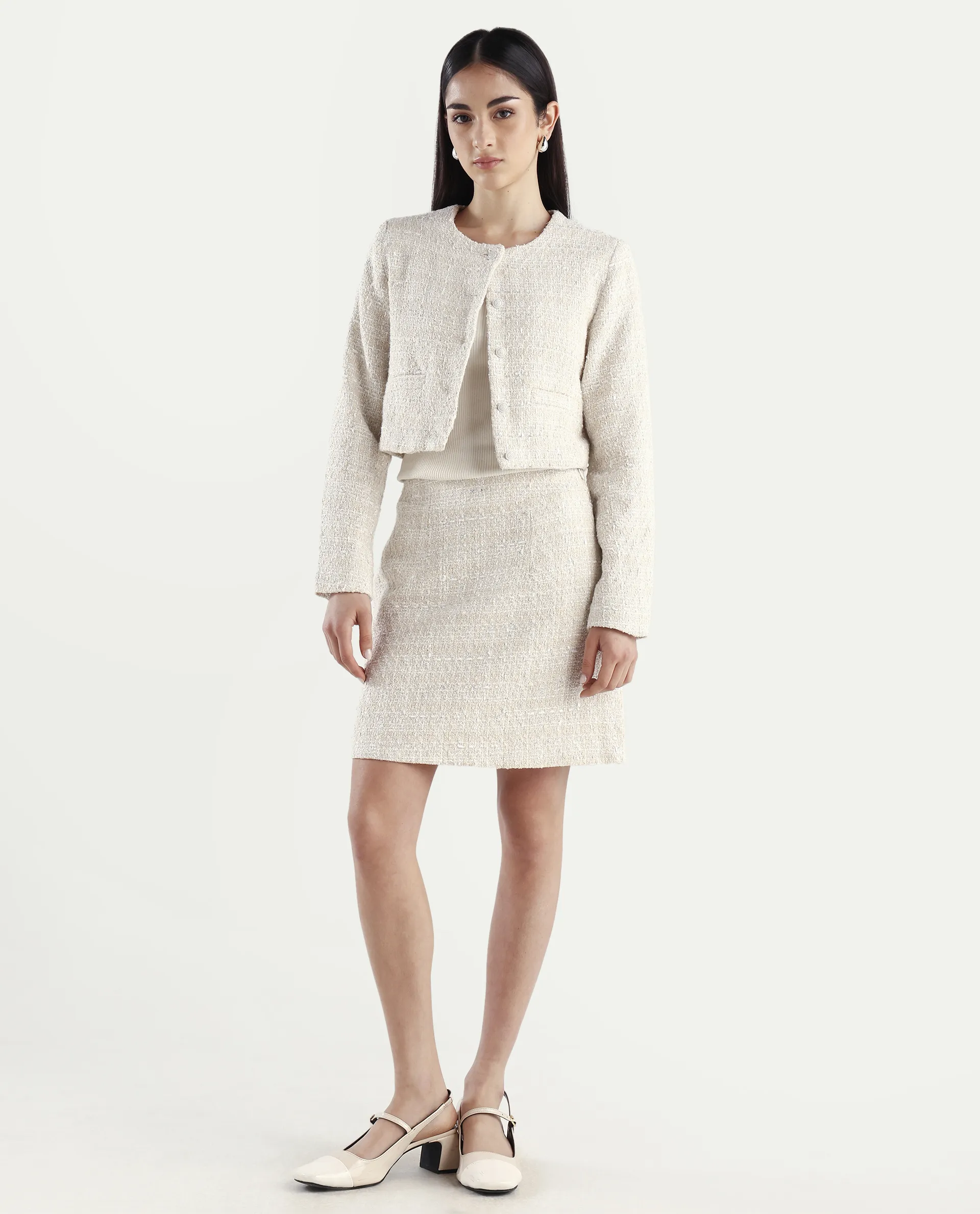 Rareism Women's Vadzai B Beige Polyester Blend Plain Mini Fitted Skirt - Image 2