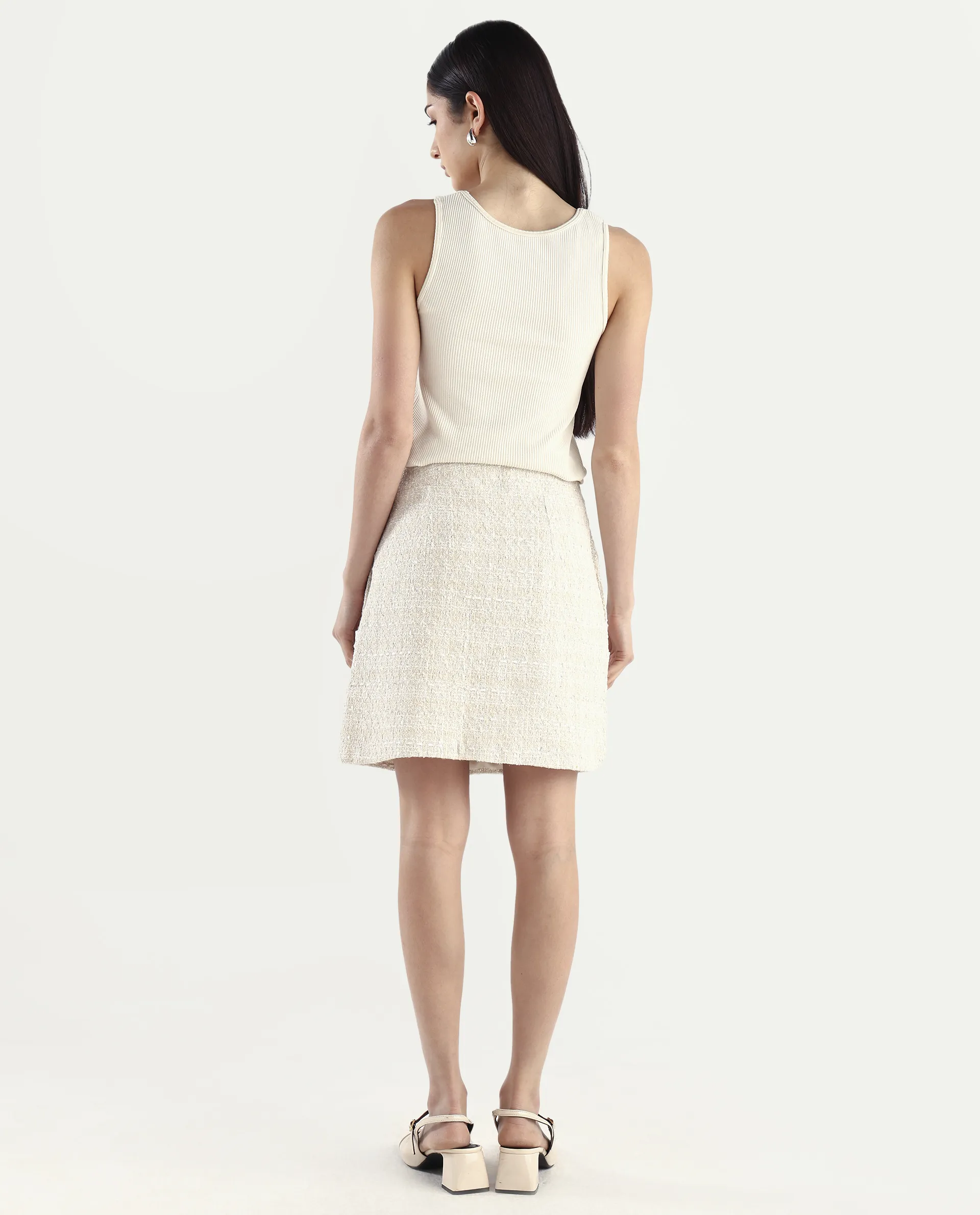 Rareism Women's Vadzai B Beige Polyester Blend Plain Mini Fitted Skirt - Image 8