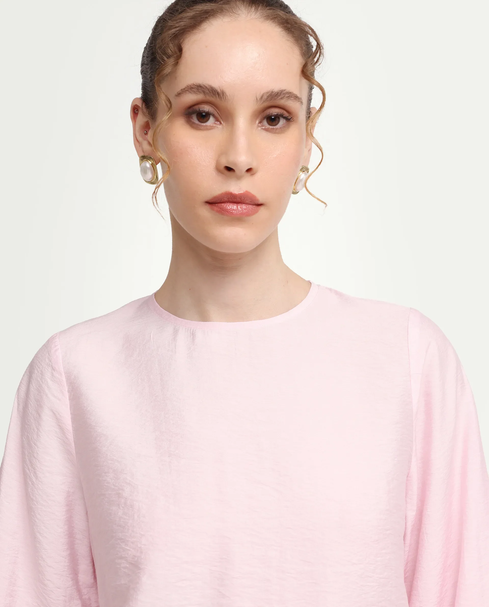 Rareism Women's Vaeli Light Pink Viscose Blend Full Sleeve Crew Neck Relaxed Top - Image 4