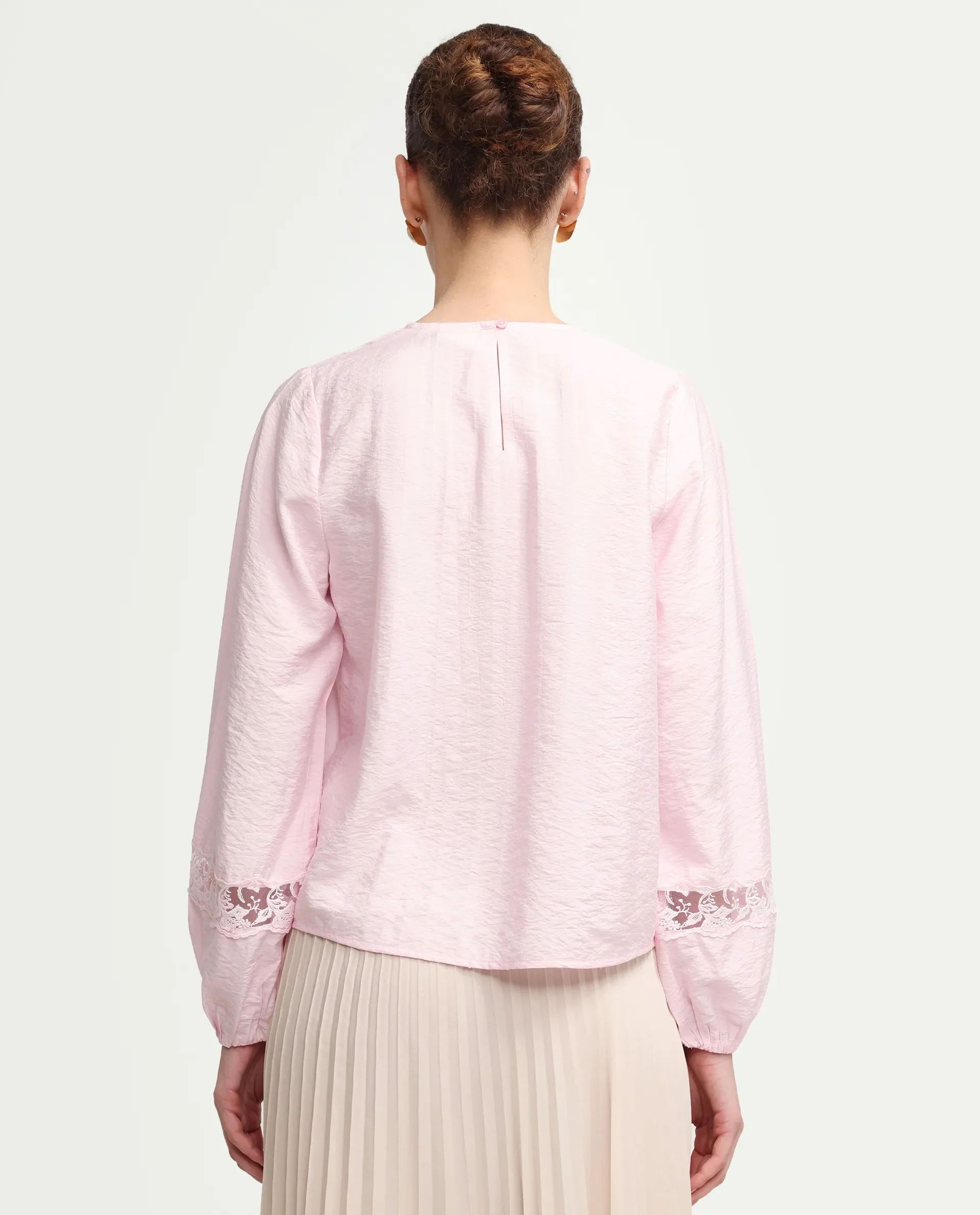 Rareism Women's Vaeli Light Pink Viscose Blend Full Sleeve Crew Neck Relaxed Top - Image 7