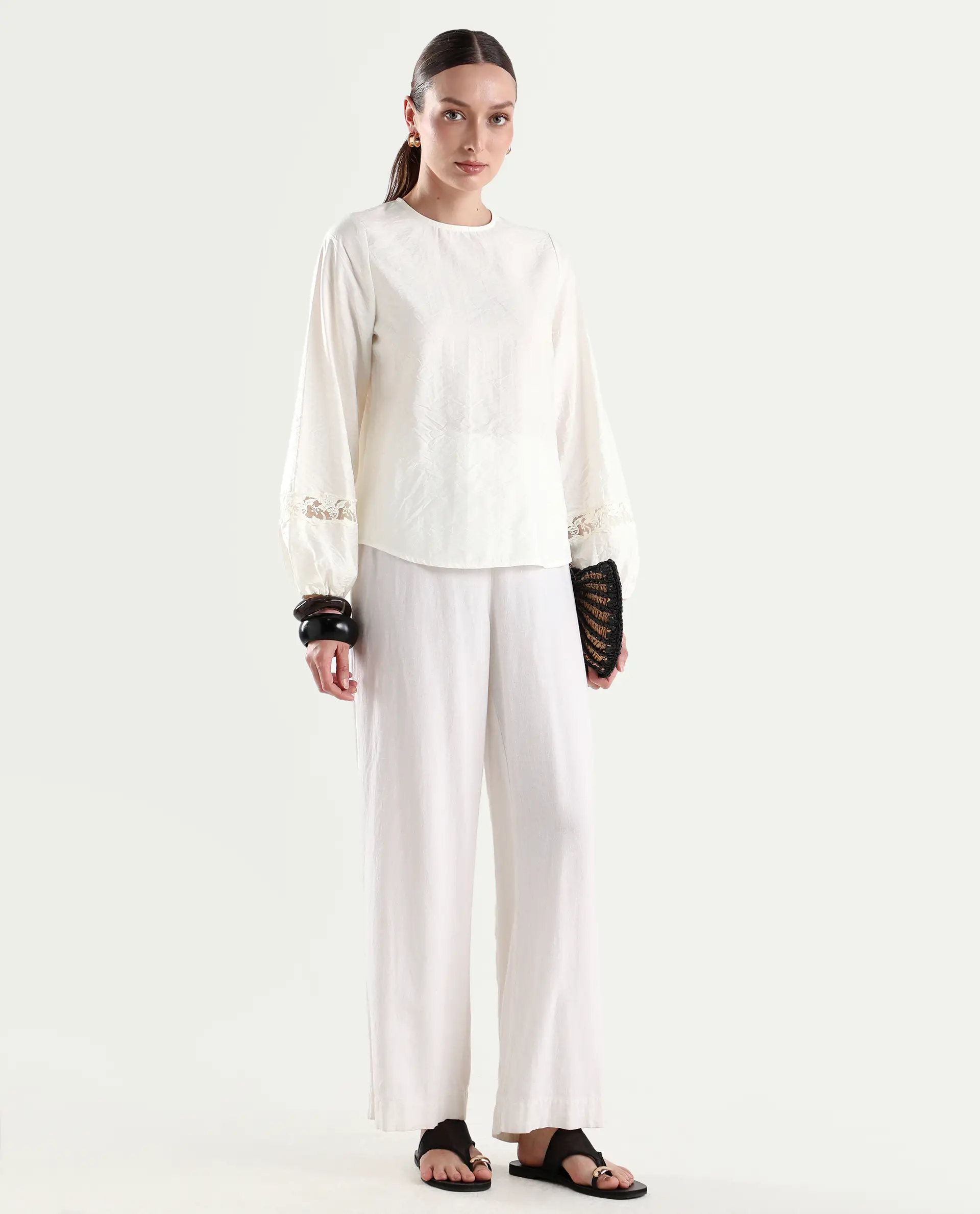 Rareism Women's Vaeli Off White Viscose Blend Full Sleeve Relaxed Fit Plain Top - Image 2