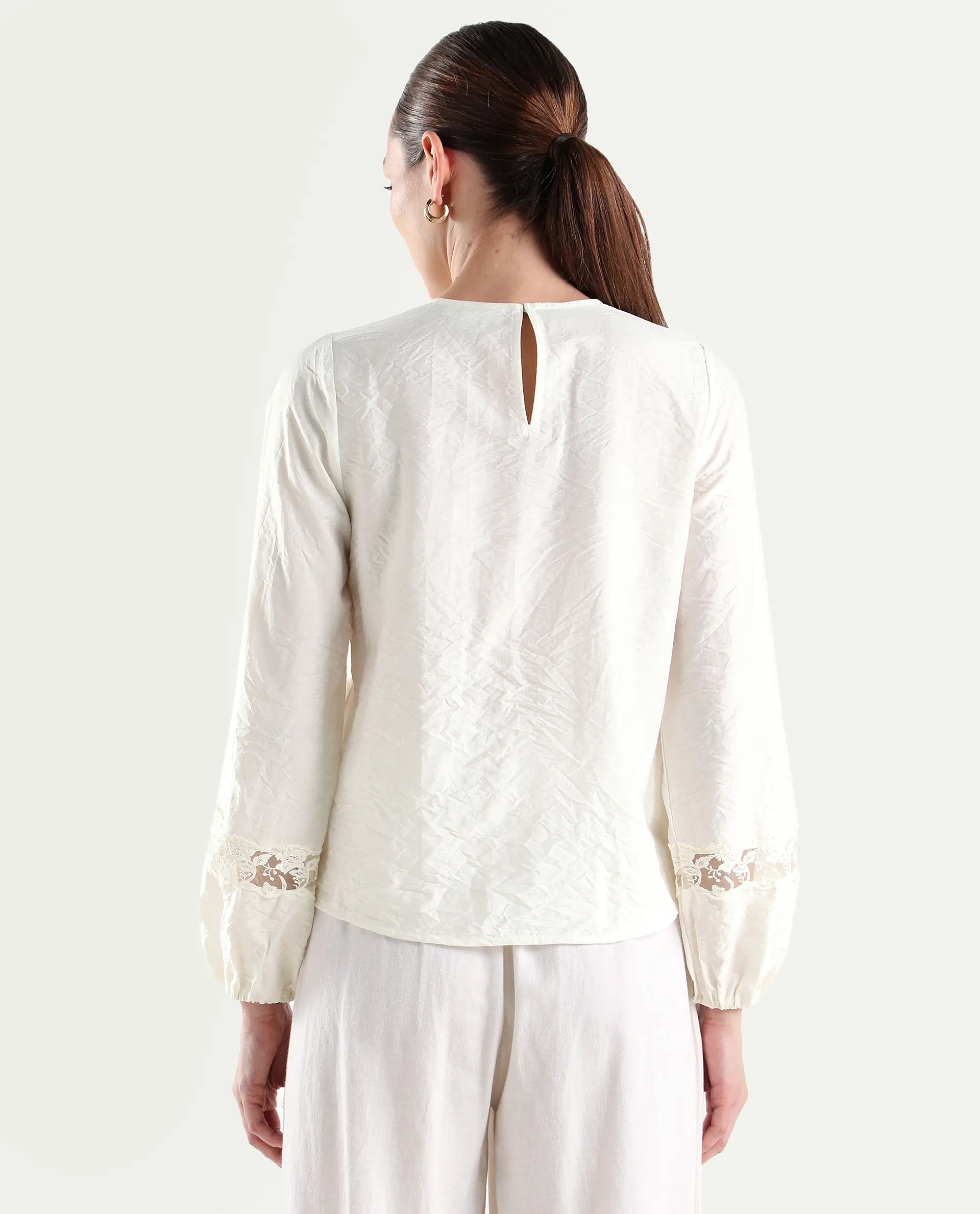 Rareism Women's Vaeli Off White Viscose Blend Full Sleeve Relaxed Fit Plain Top - Image 6