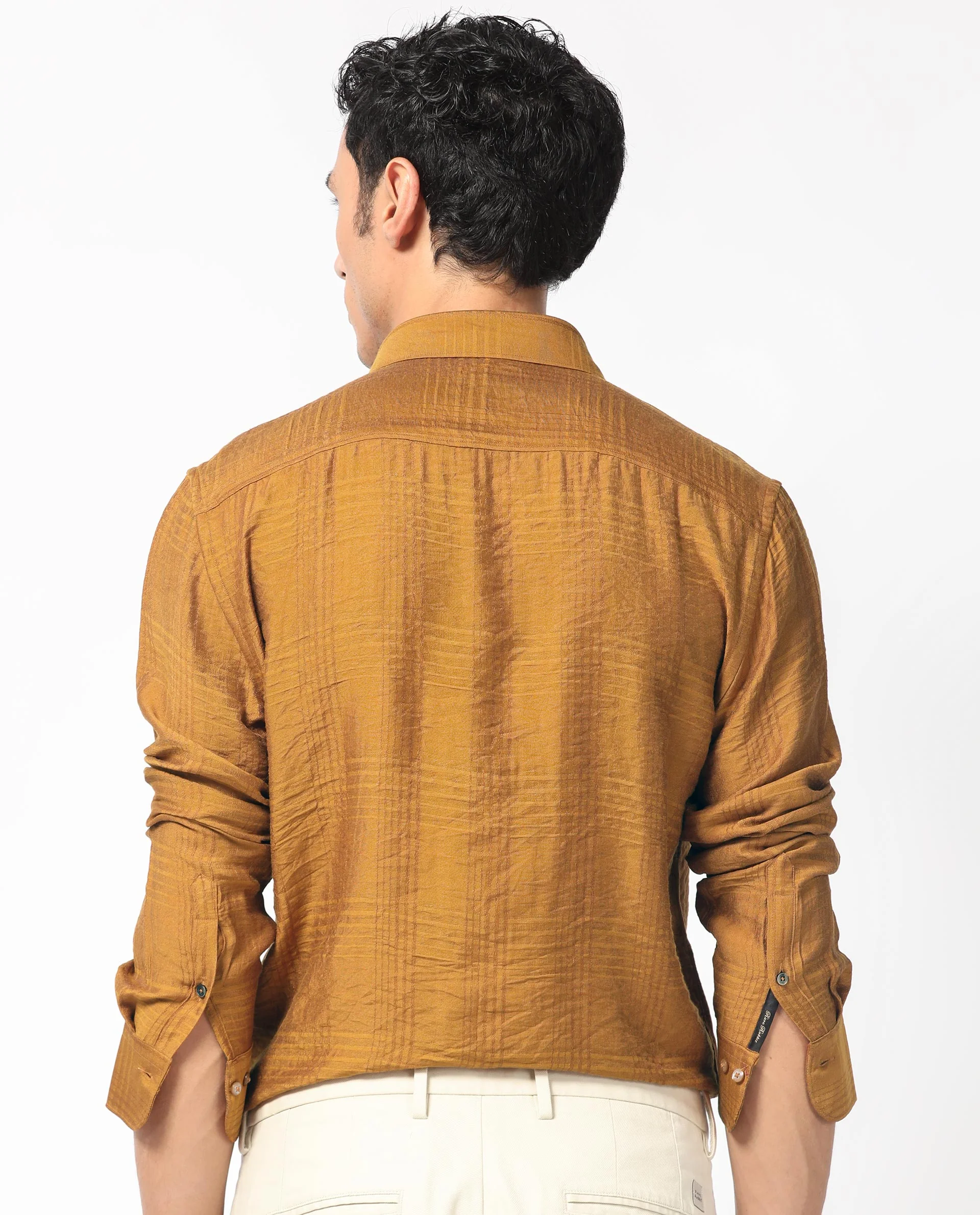 Rare Rabbit Men's Vagen Mustard Viscose Checked Print Regular Fit Full Sleeve Collared Shirt - Image 10