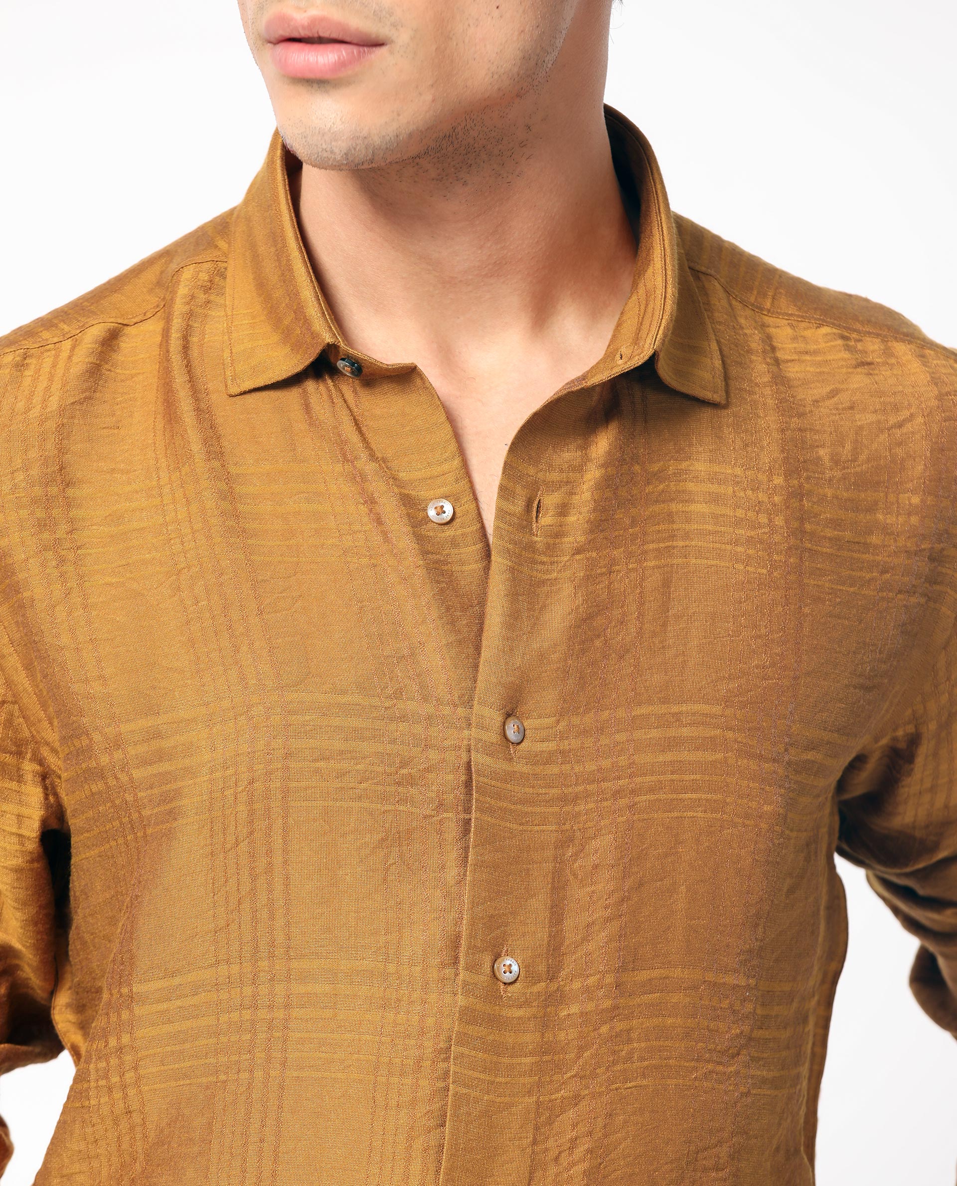 Rare Rabbit Men's Vagen Mustard Viscose Checked Print Regular Fit Full Sleeve Collared Shirt - Image 4