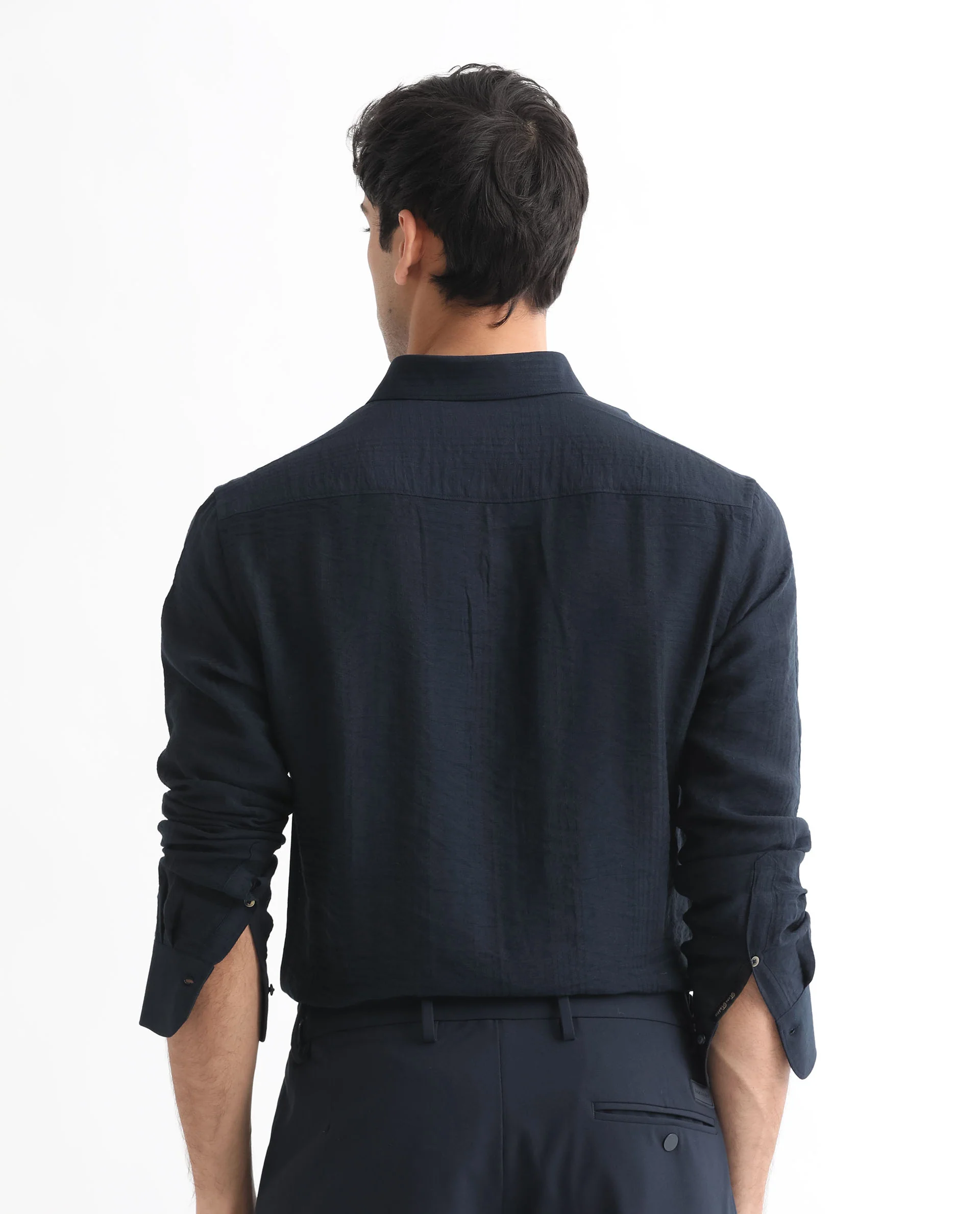 Rare Rabbit Men's Vagen Navy Viscose Checked Print Regular Fit Full Sleeve Collared Shirt - Image 12