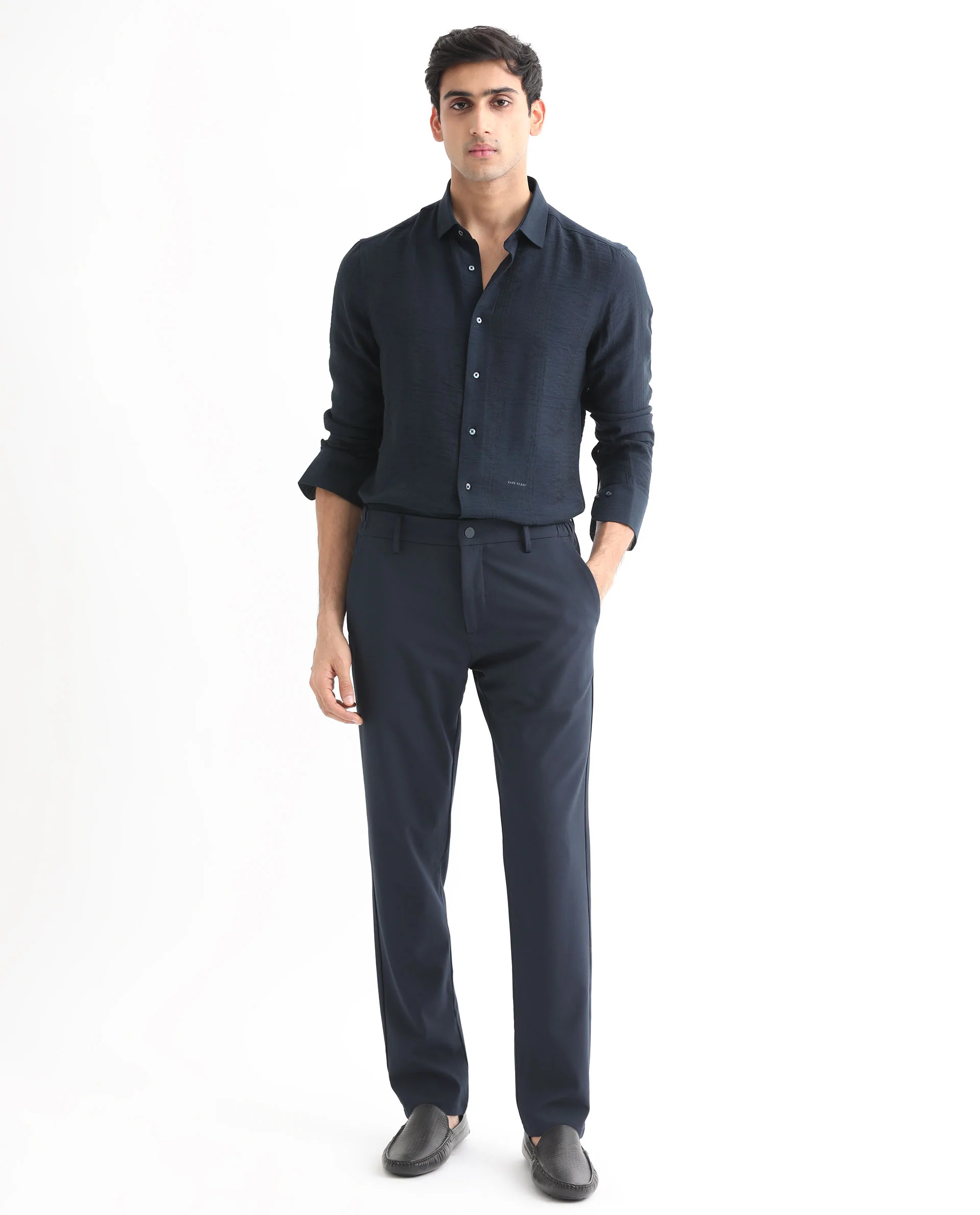 Rare Rabbit Men's Vagen Navy Viscose Checked Print Regular Fit Full Sleeve Collared Shirt - Image 2