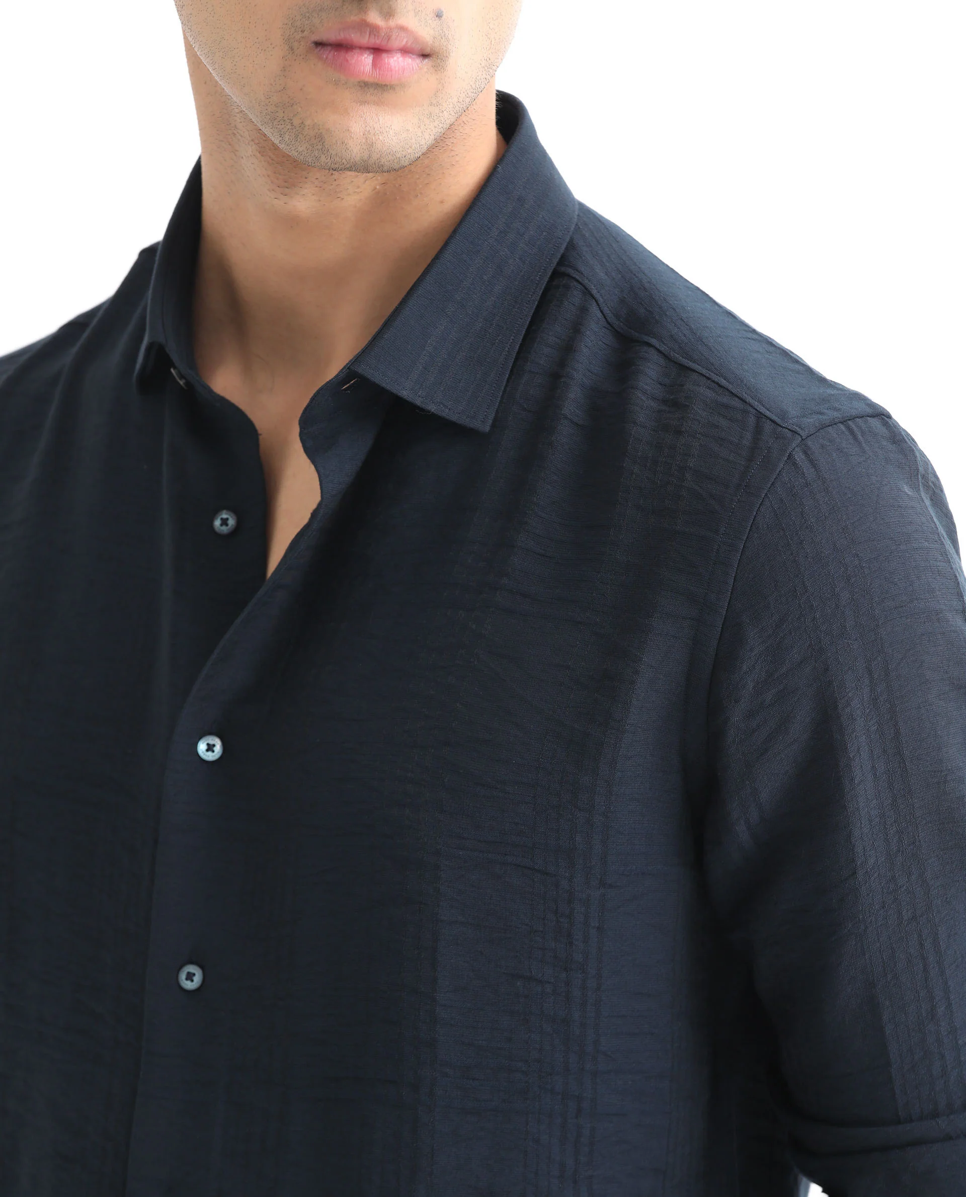 Rare Rabbit Men's Vagen Navy Viscose Checked Print Regular Fit Full Sleeve Collared Shirt - Image 4