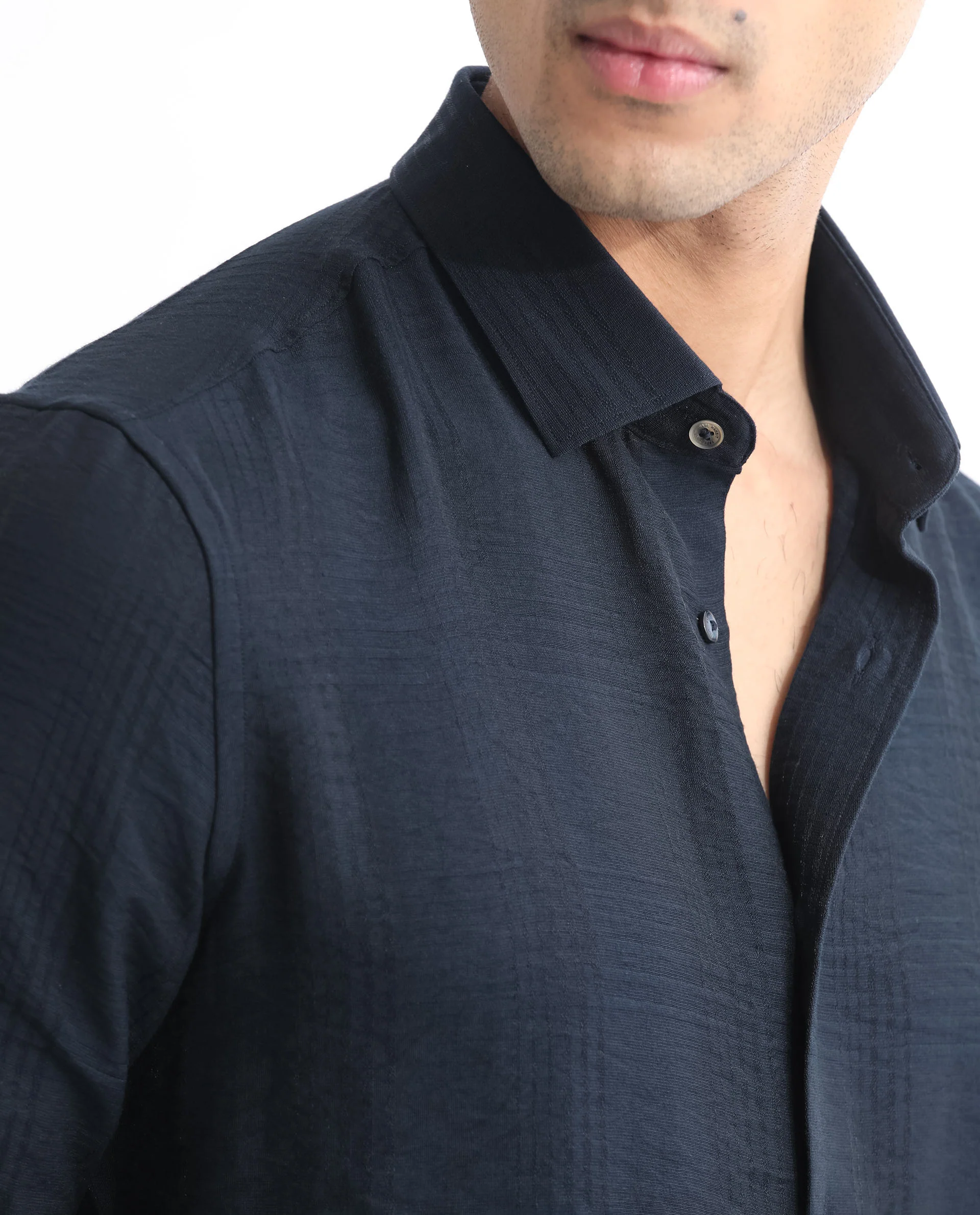 Rare Rabbit Men's Vagen Navy Viscose Checked Print Regular Fit Full Sleeve Collared Shirt - Image 6
