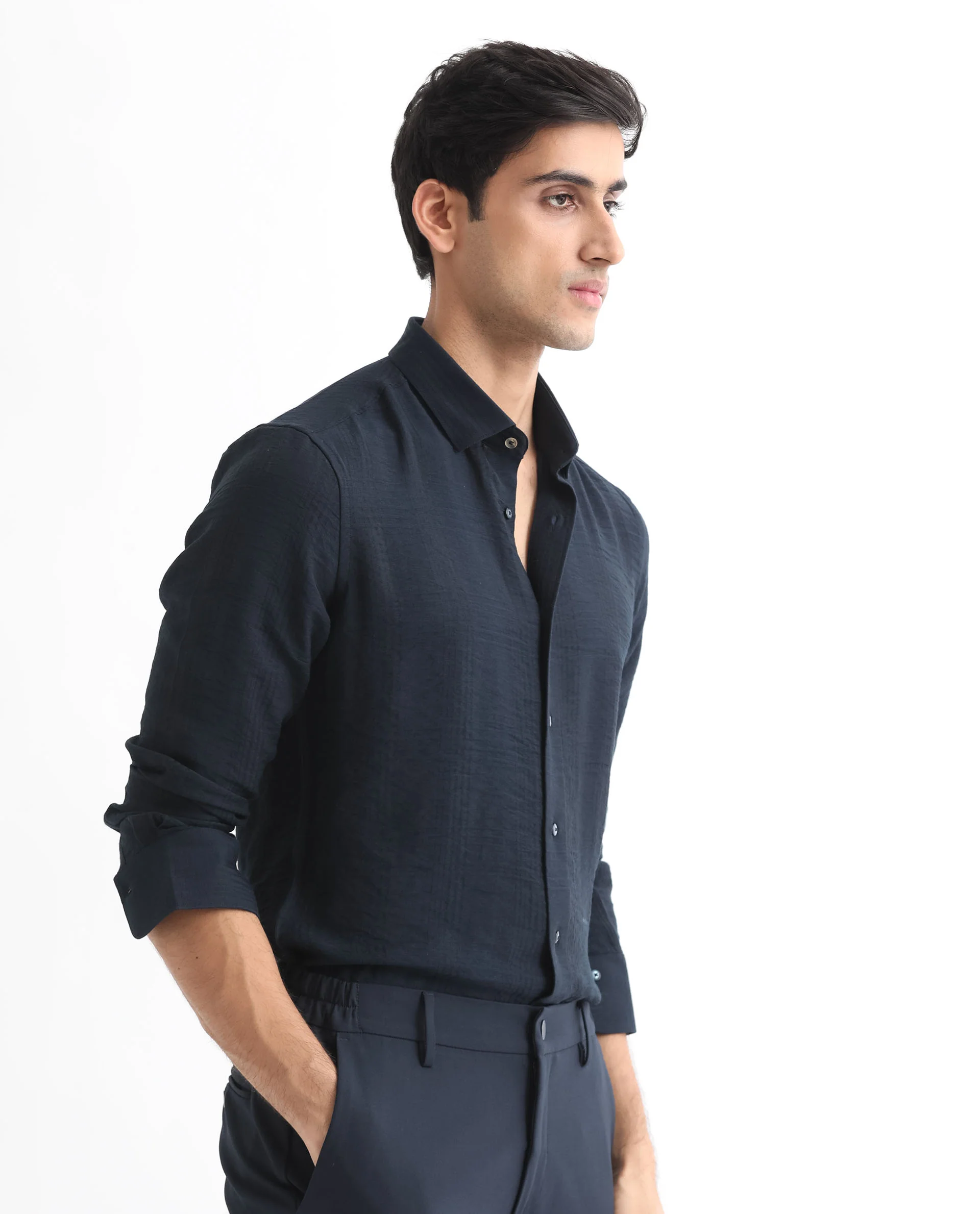 Rare Rabbit Men's Vagen Navy Viscose Checked Print Regular Fit Full Sleeve Collared Shirt - Image 9