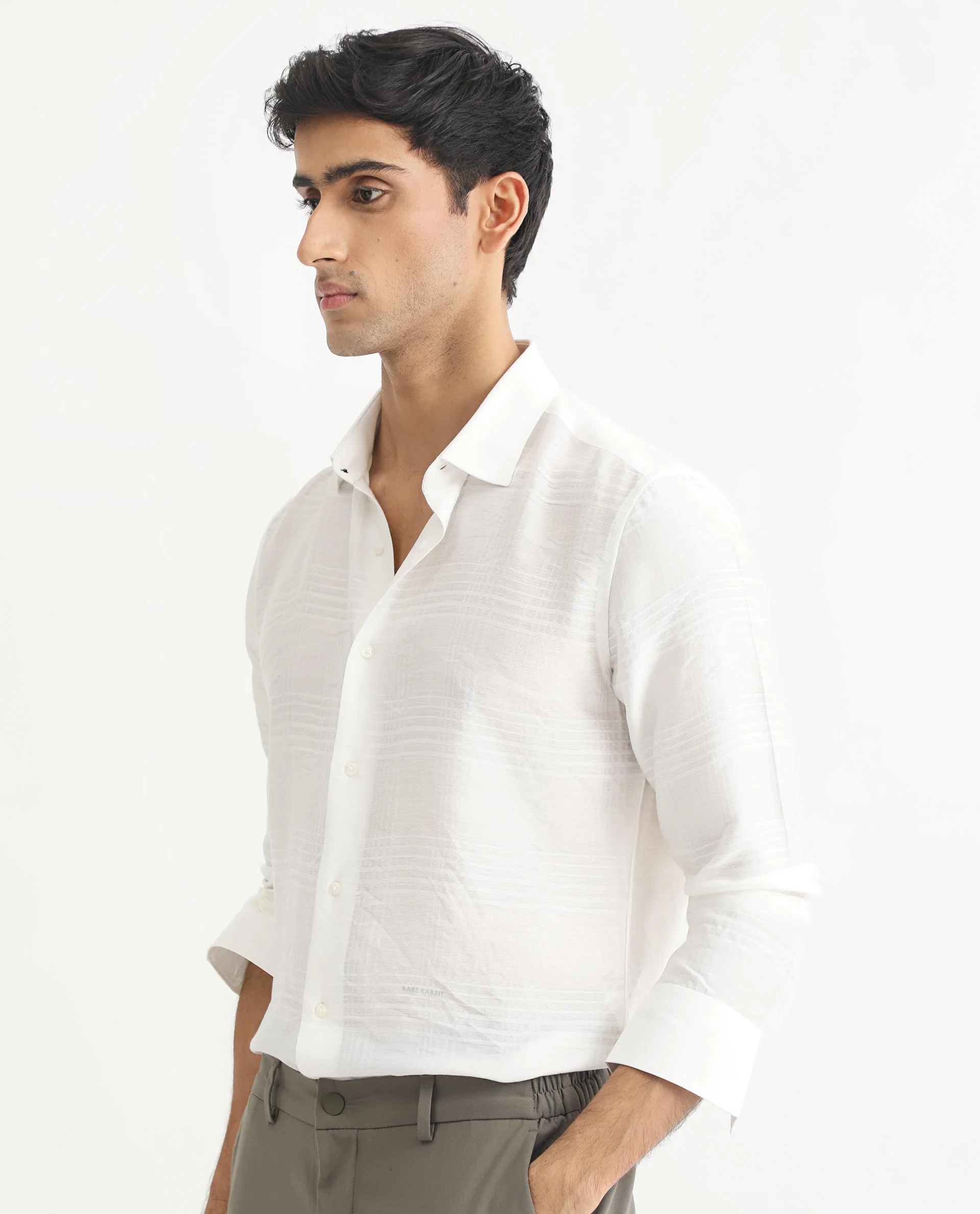 Rare Rabbit Men's Vagen Off White Viscose Checked Print Regular Fit Full Sleeve Collared Shirt - Image 3