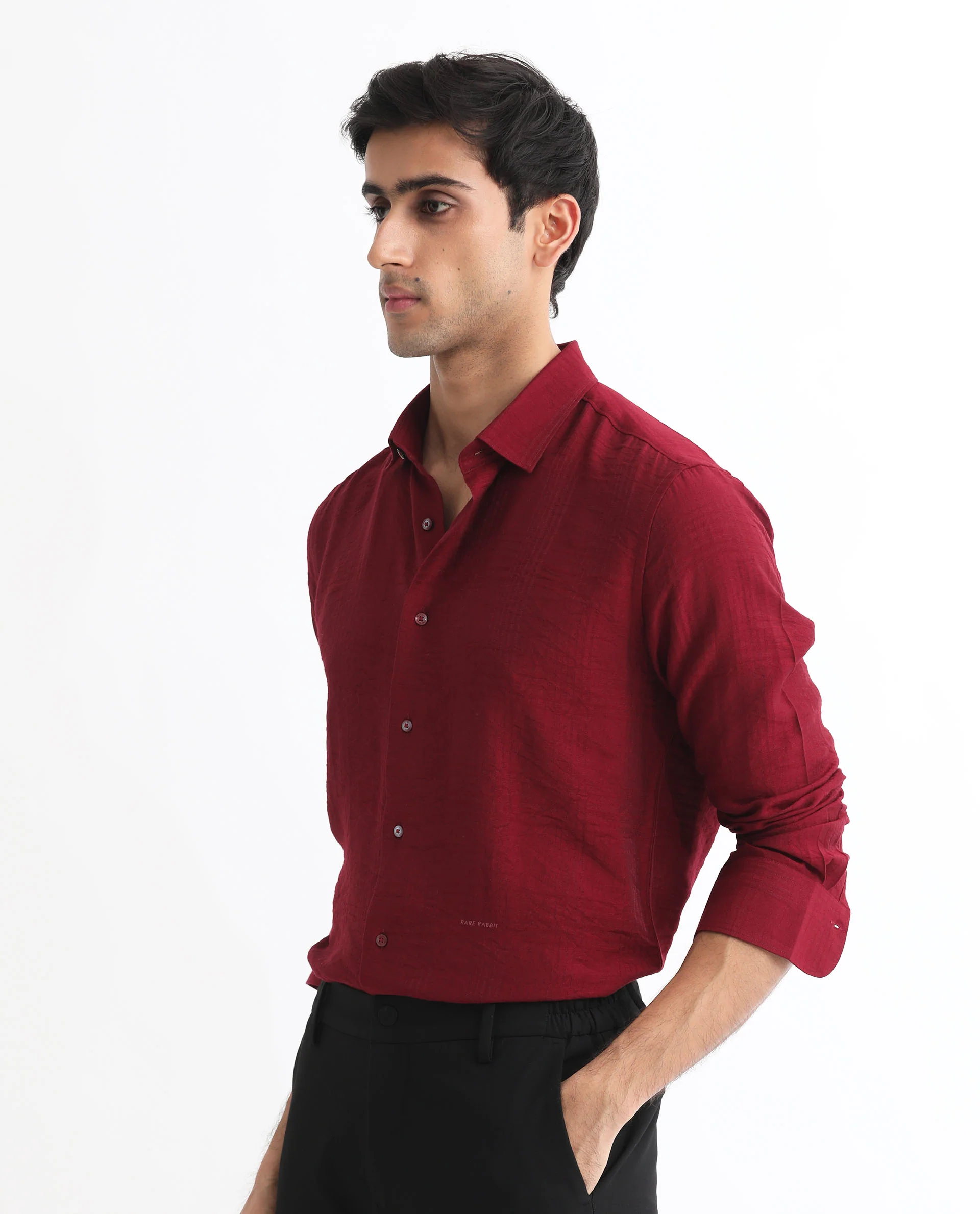 Rare Rabbit Men's Vagen Red Viscose Checked Print Regular Fit Full Sleeve Collared Shirt - Image 3