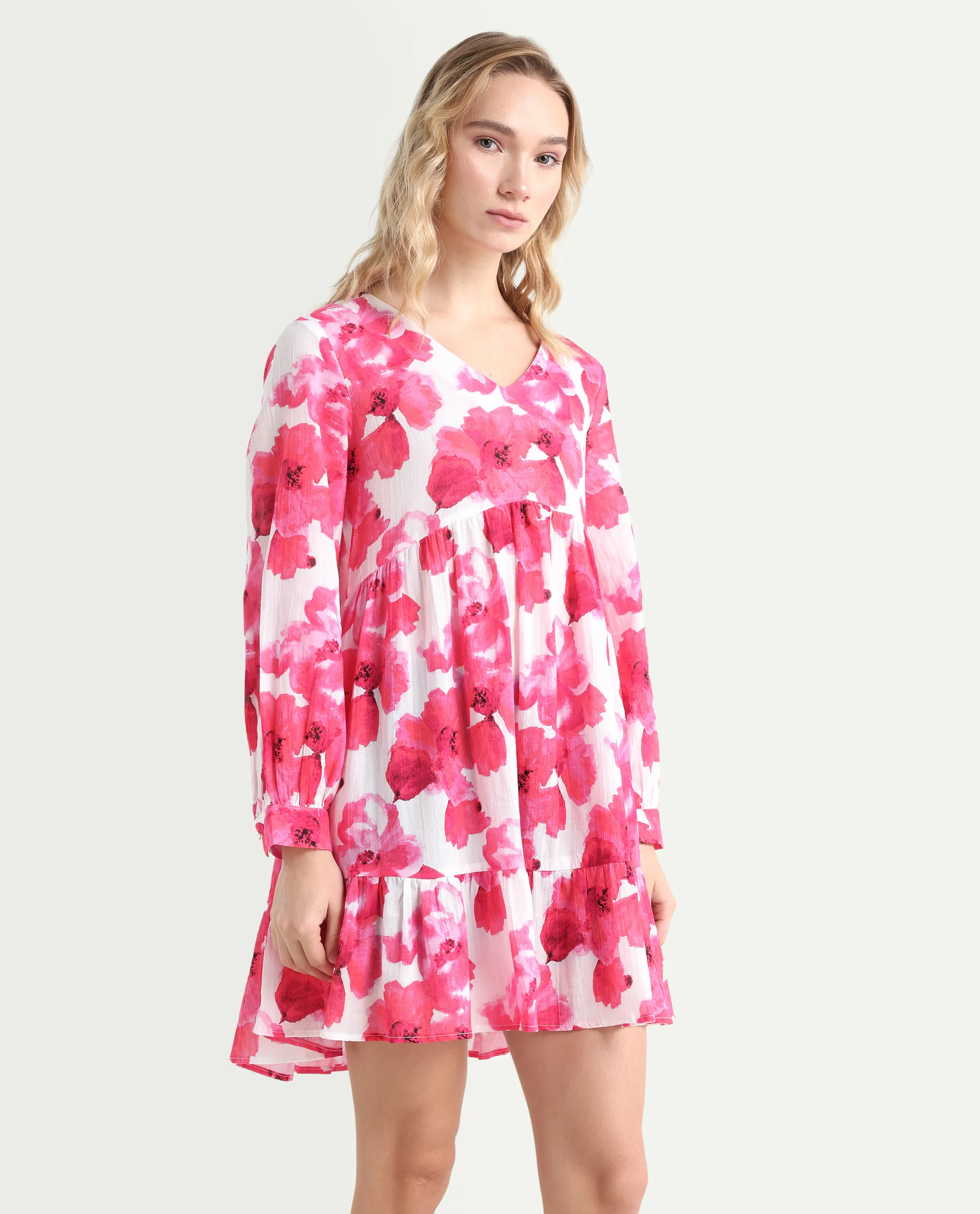 Rareism Women's Valan Pink Cotton V-Neck Floral Print Mini Fit And Flare Dress - Image 6