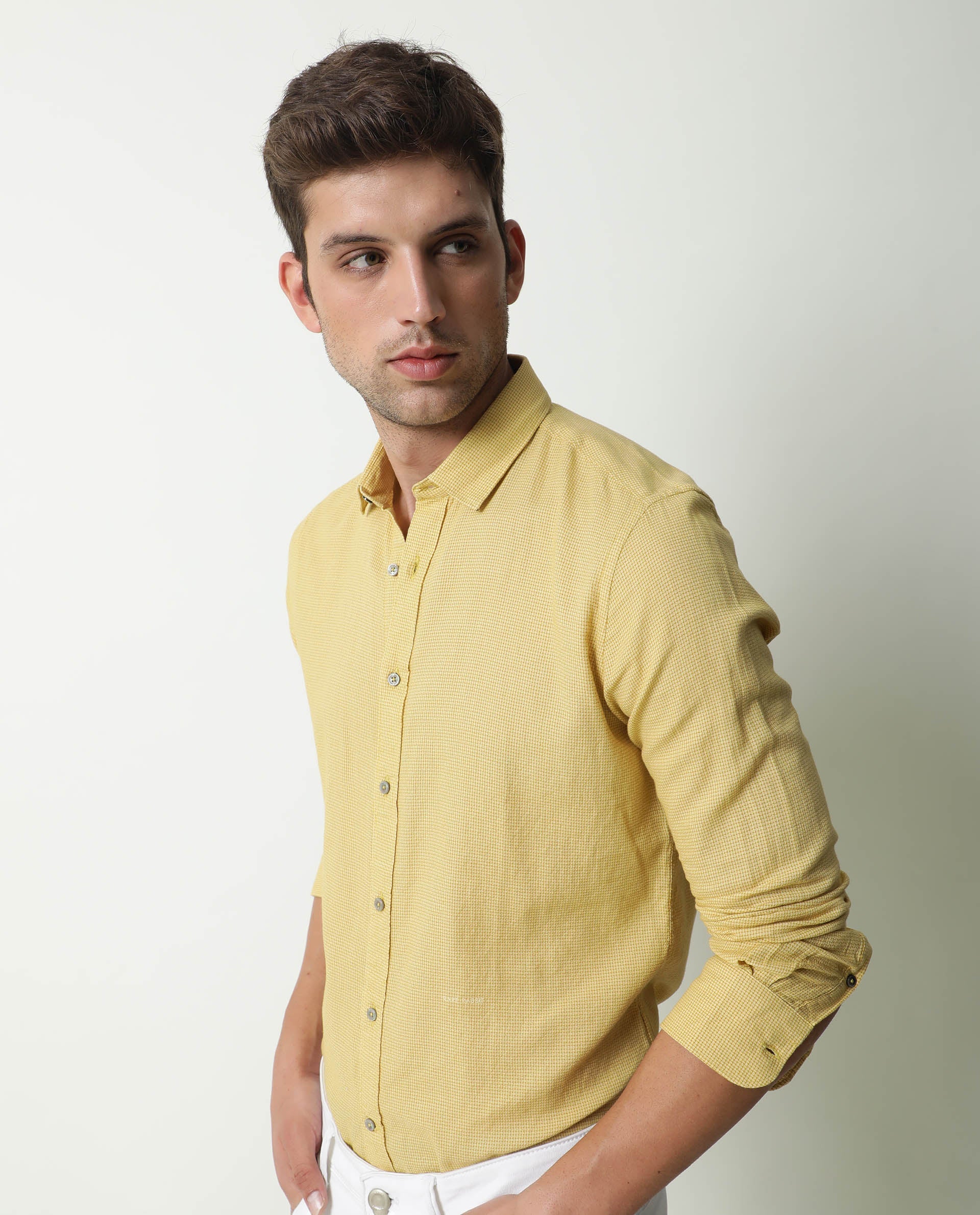 Rare Rabbit Men's Valby Mustard Cotton Plain Regular Fit Full Sleeve Spread Collar Shirt - Image 10