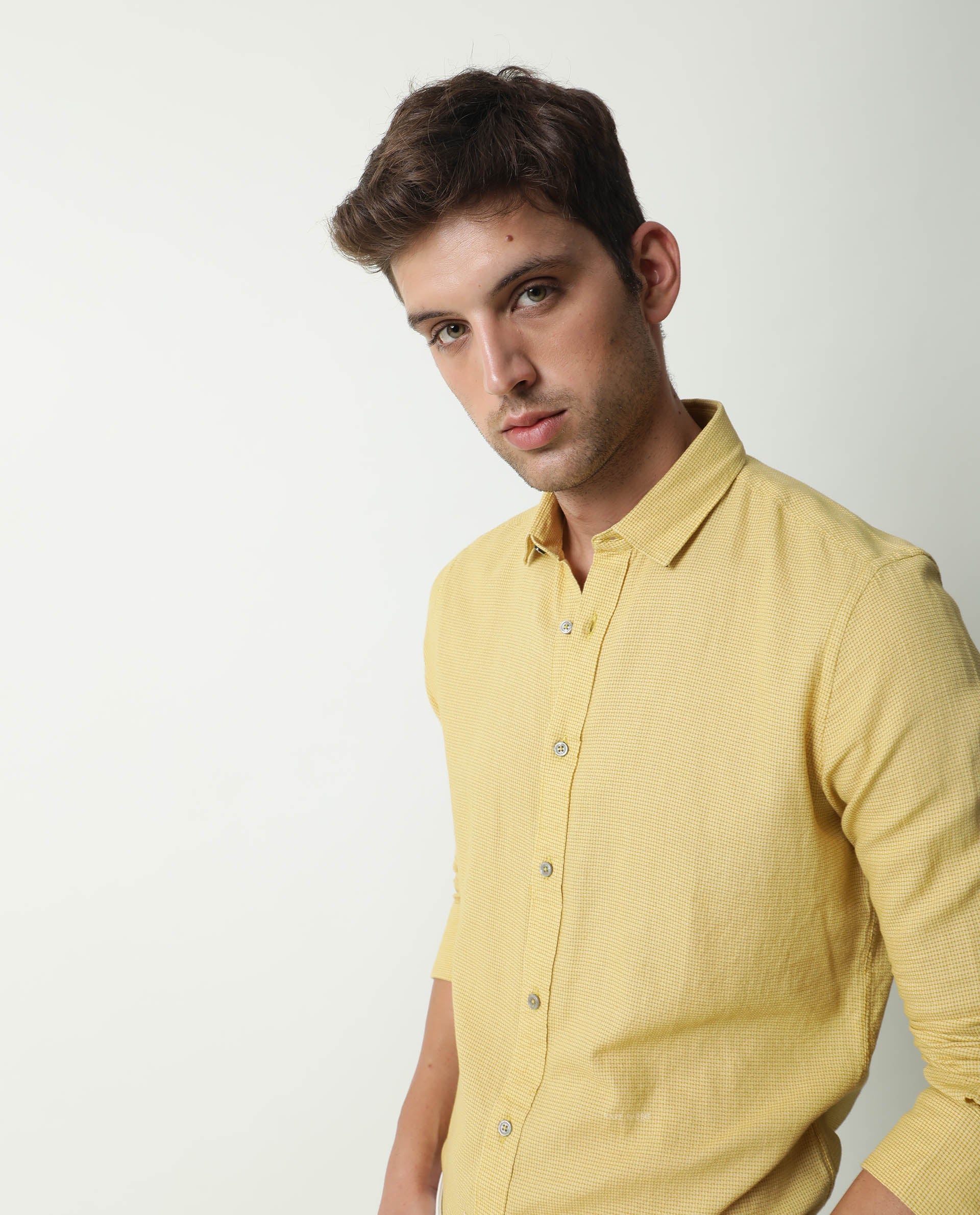 Rare Rabbit Men's Valby Mustard Cotton Plain Regular Fit Full Sleeve Spread Collar Shirt - Image 11