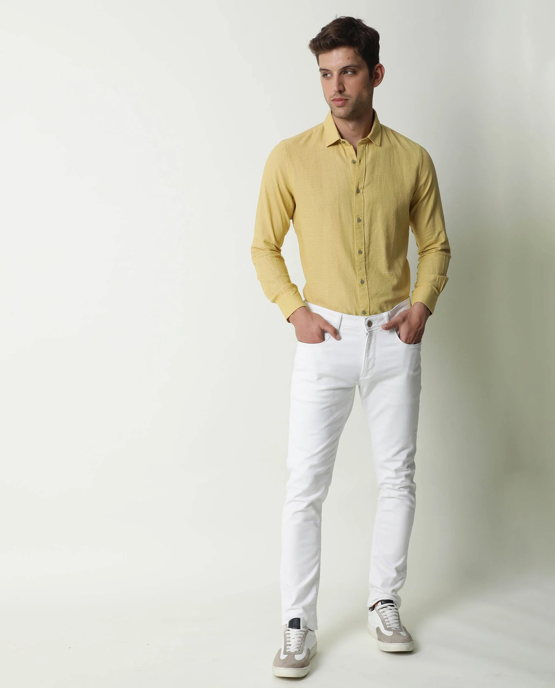 Rare Rabbit Men's Valby Mustard Cotton Plain Regular Fit Full Sleeve Spread Collar Shirt - Image 2