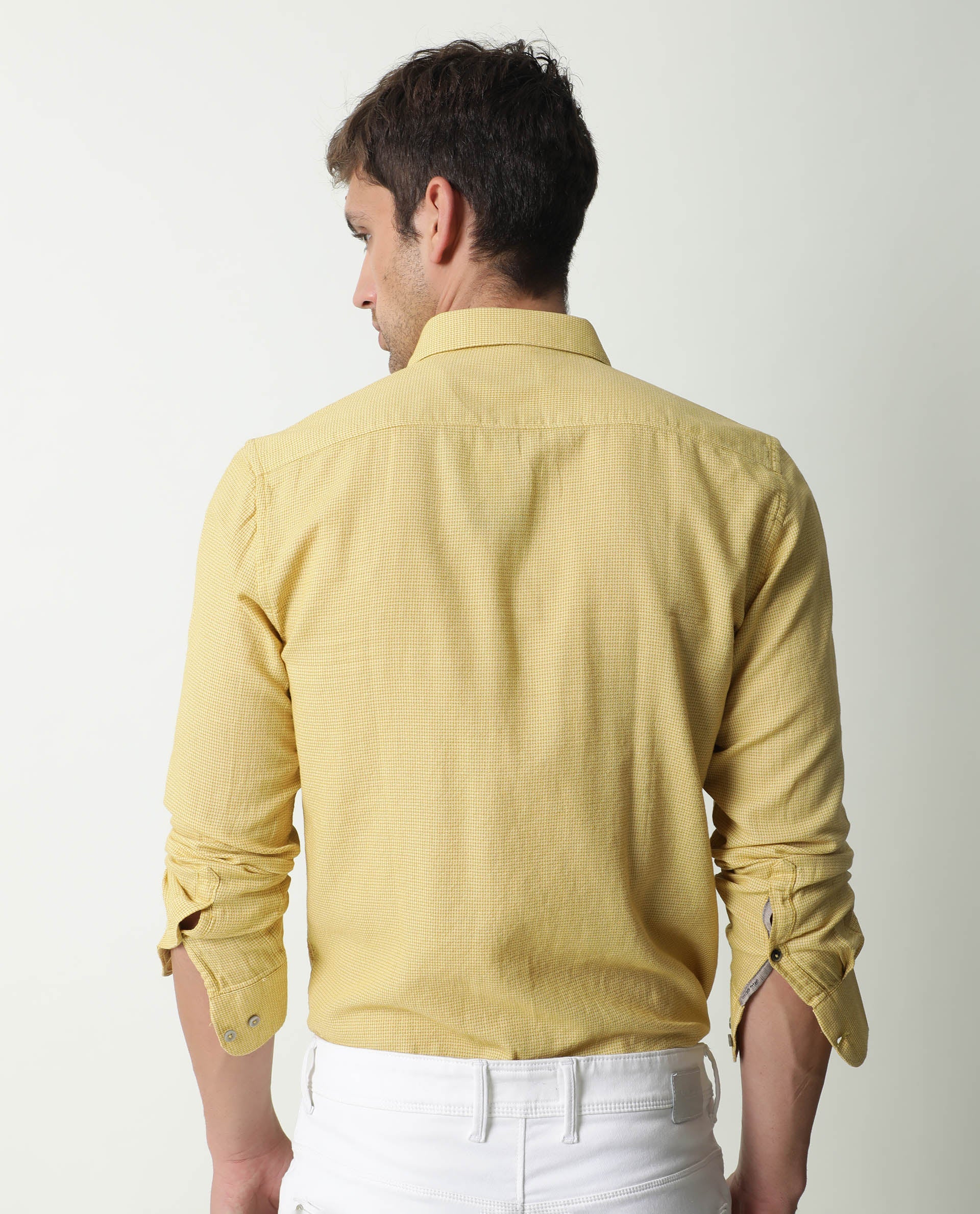 Rare Rabbit Men's Valby Mustard Cotton Plain Regular Fit Full Sleeve Spread Collar Shirt - Image 4