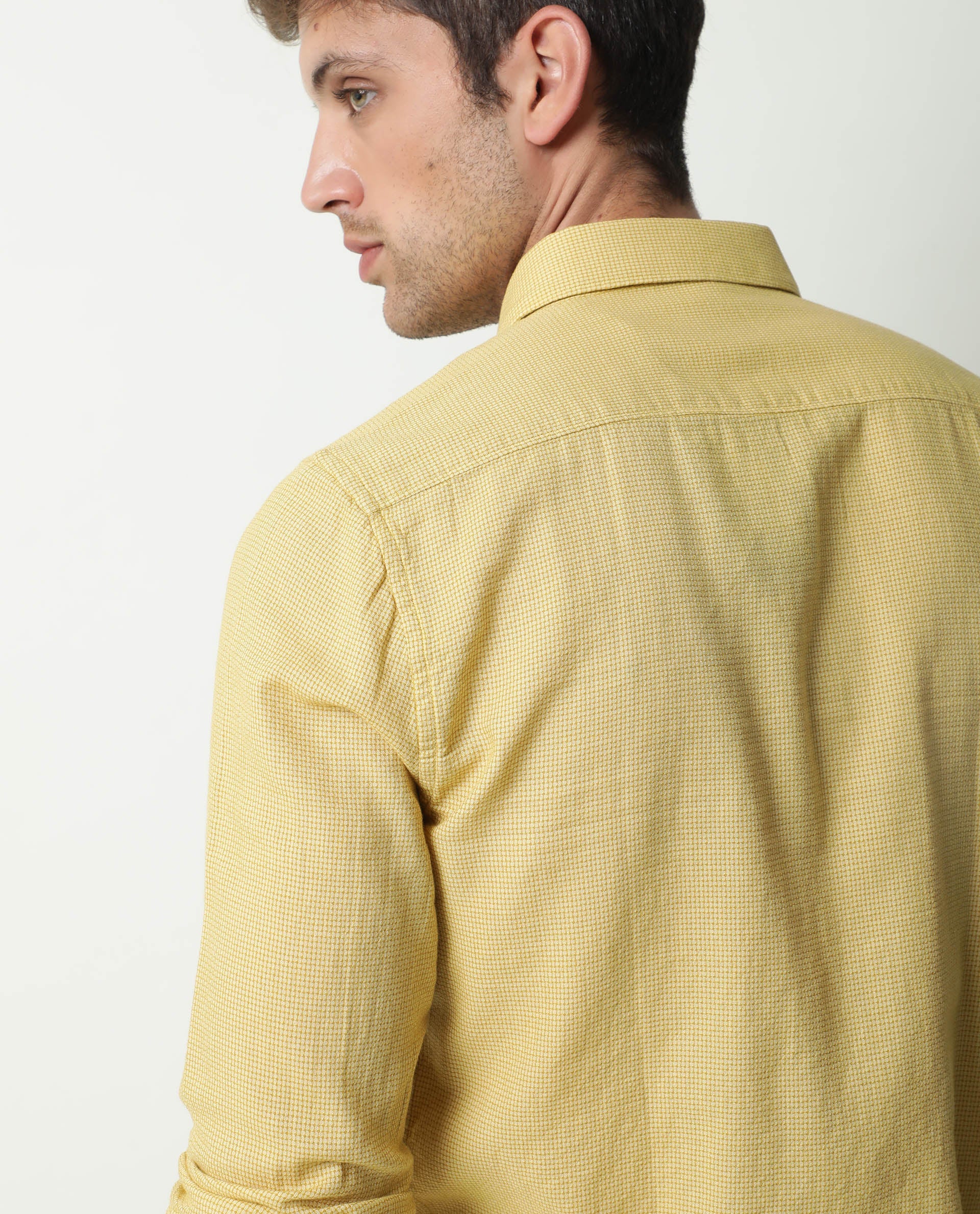 Rare Rabbit Men's Valby Mustard Cotton Plain Regular Fit Full Sleeve Spread Collar Shirt - Image 5