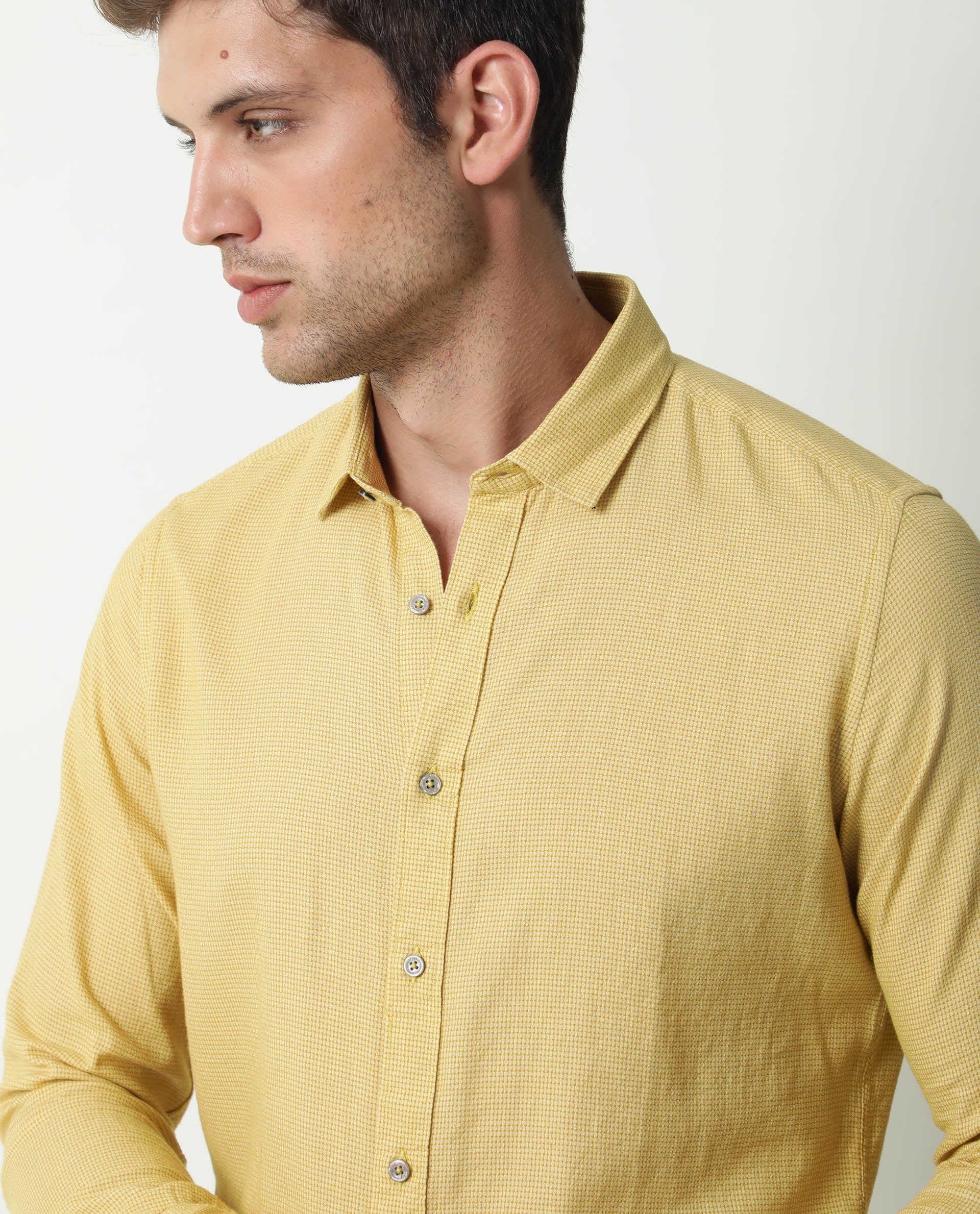 Rare Rabbit Men's Valby Mustard Cotton Plain Regular Fit Full Sleeve Spread Collar Shirt - Image 7