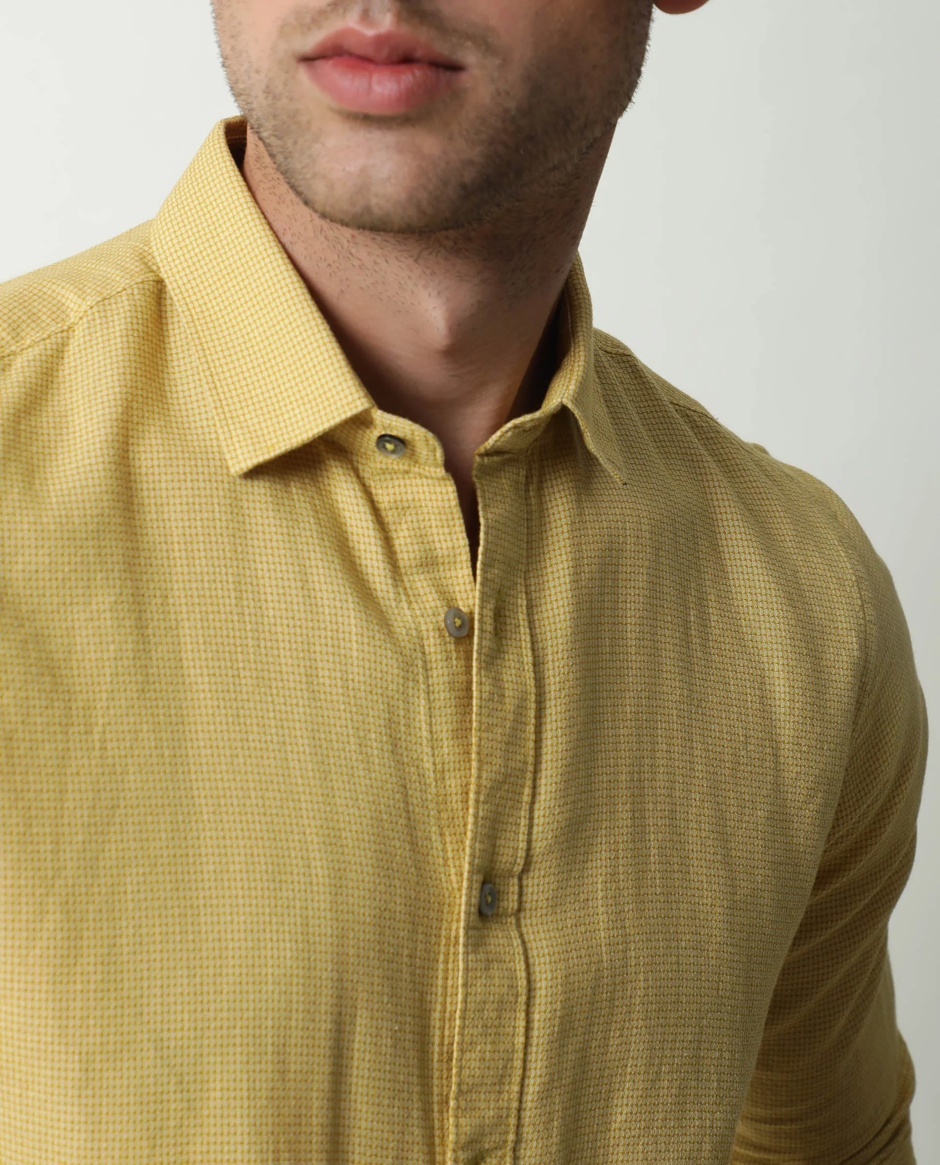 Rare Rabbit Men's Valby Mustard Cotton Plain Regular Fit Full Sleeve Spread Collar Shirt - Image 9