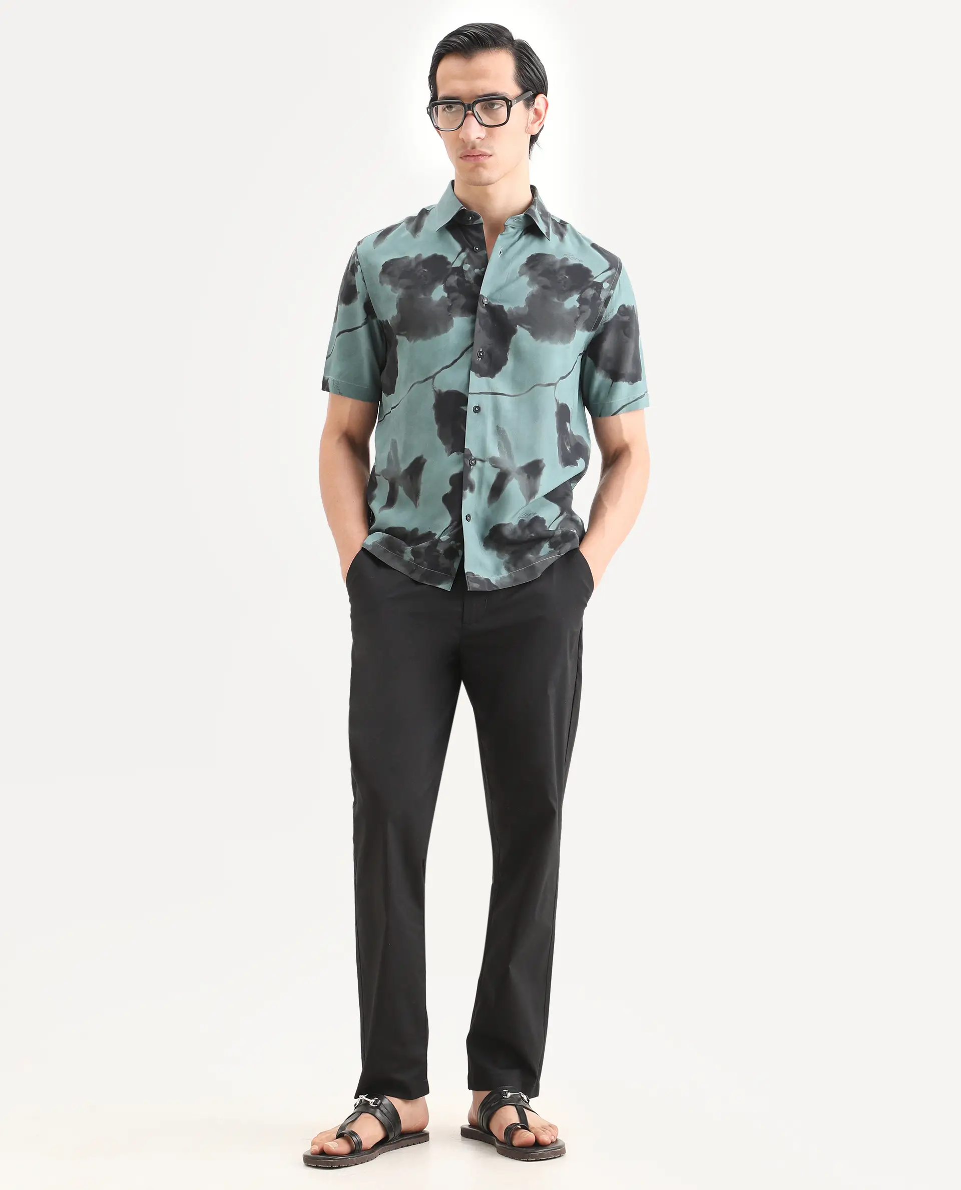 Rare Rabbit Men's Vale Dusky Green Viscose Fabric Full Sleeve Spread Collar Regular Fit Abstract Print Shirt - Image 2