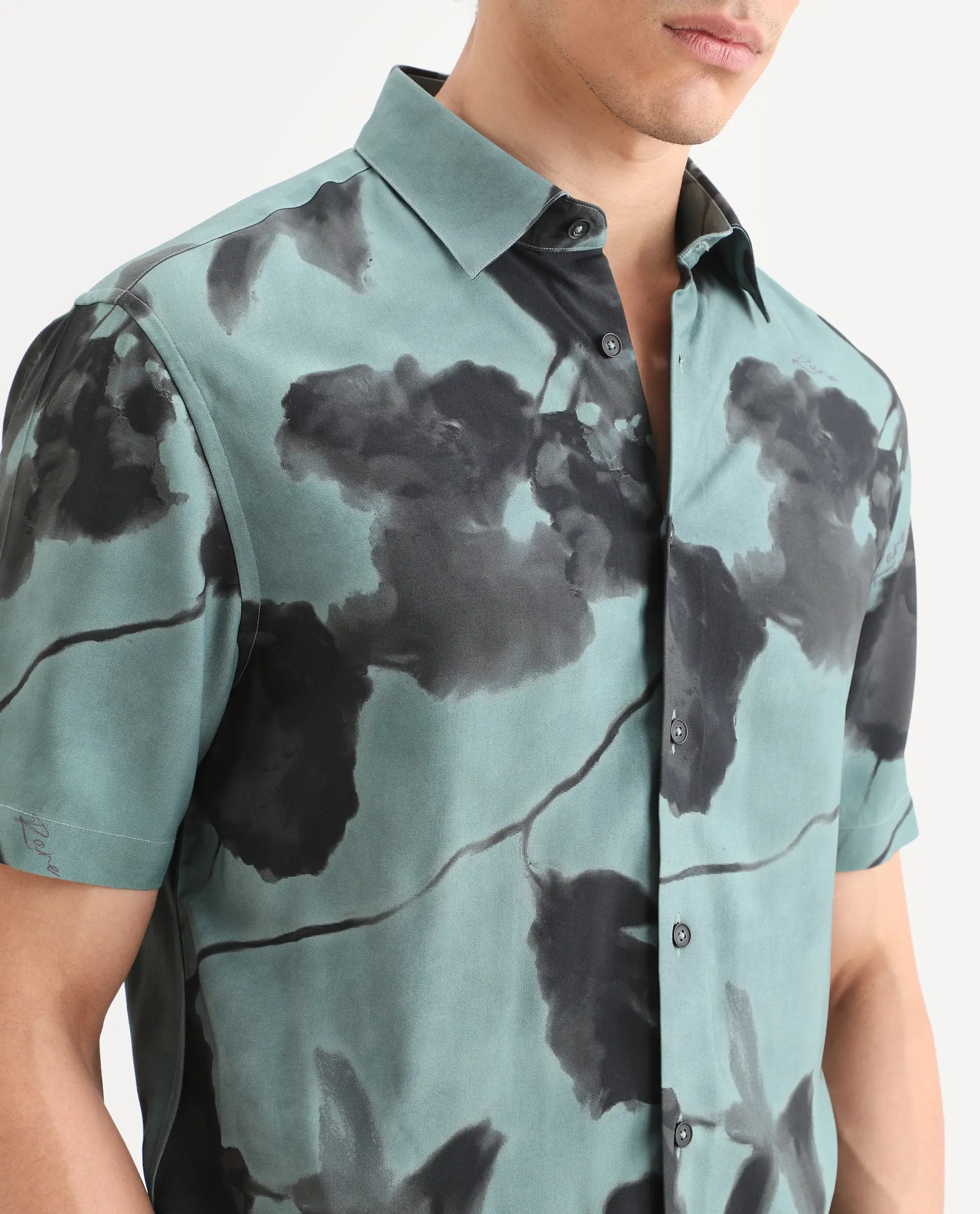 Rare Rabbit Men's Vale Dusky Green Viscose Fabric Full Sleeve Spread Collar Regular Fit Abstract Print Shirt - Image 3