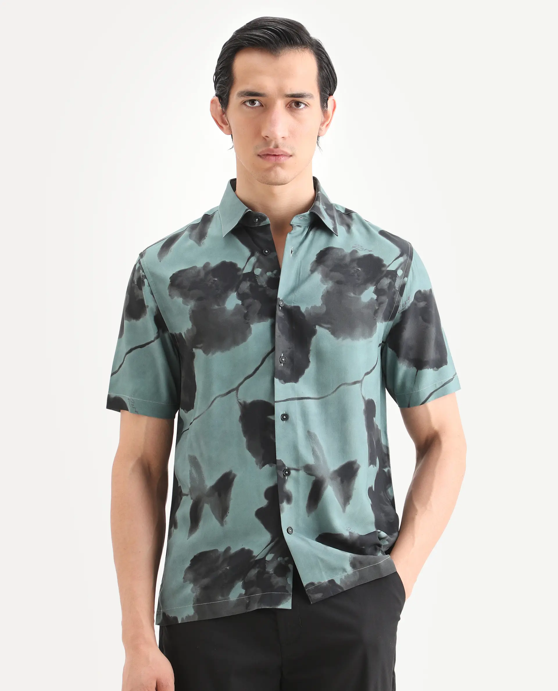 Rare Rabbit Men's Vale Dusky Green Viscose Fabric Full Sleeve Spread Collar Regular Fit Abstract Print Shirt - Image 5