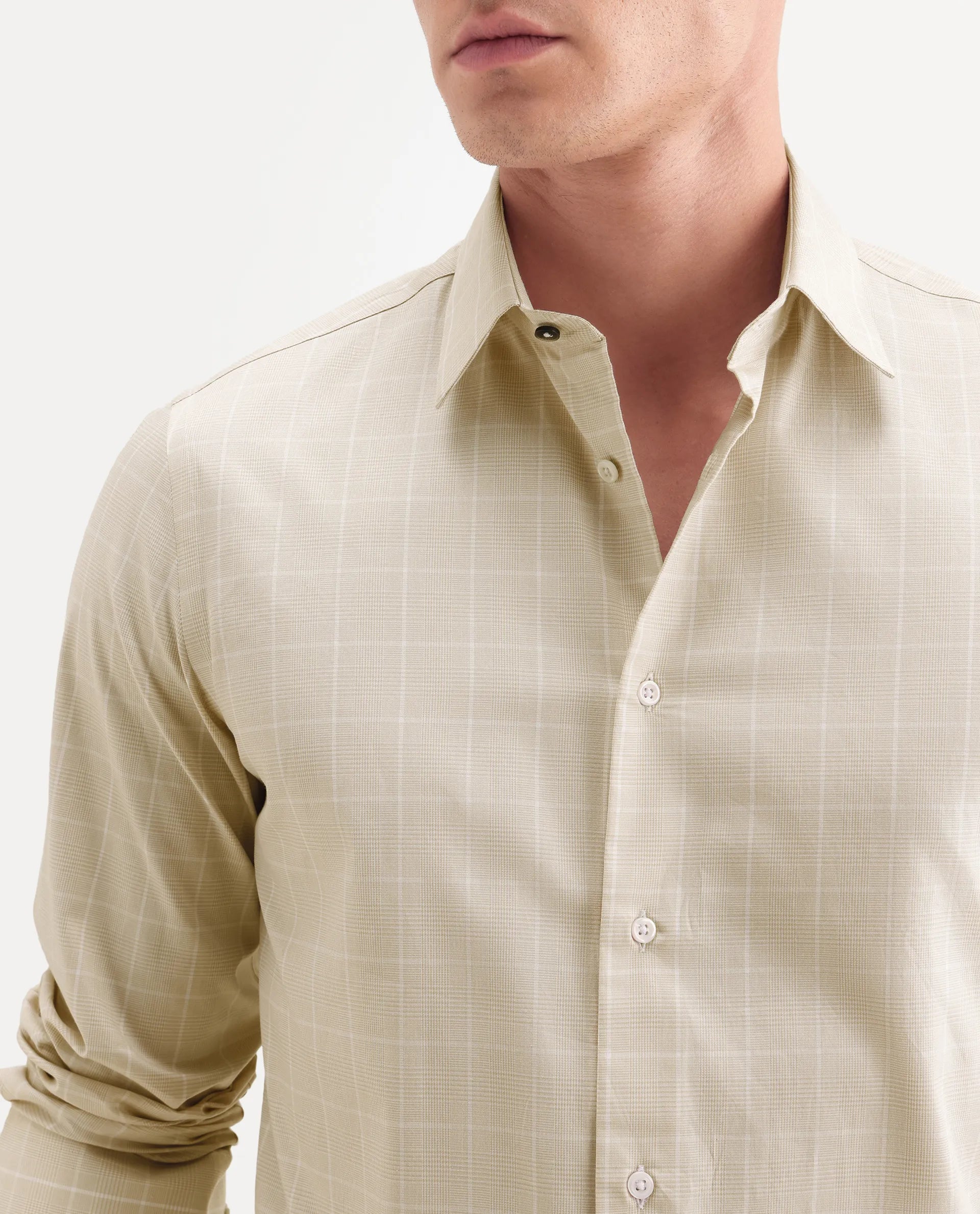 Rare Rabbit Men's Vales Light Beige Cotton Fabric Full Sleeve Spread Collar Button Regular Checked Shirt - Image 3