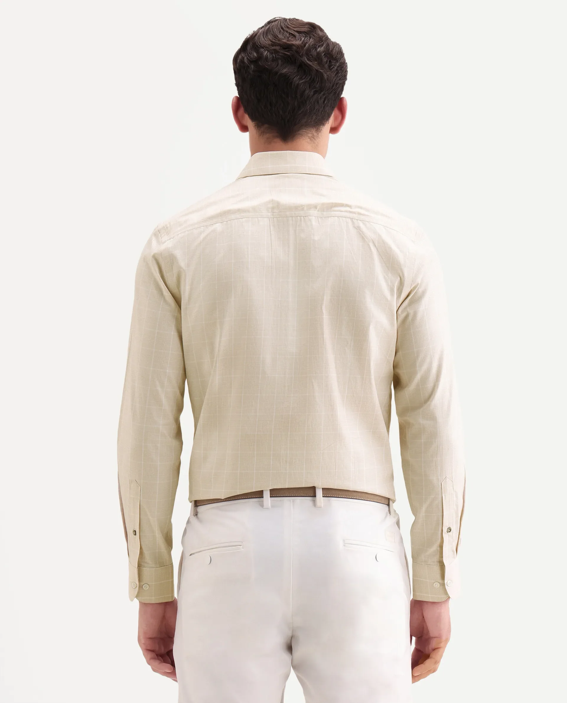 Rare Rabbit Men's Vales Light Beige Cotton Fabric Full Sleeve Spread Collar Button Regular Checked Shirt - Image 6