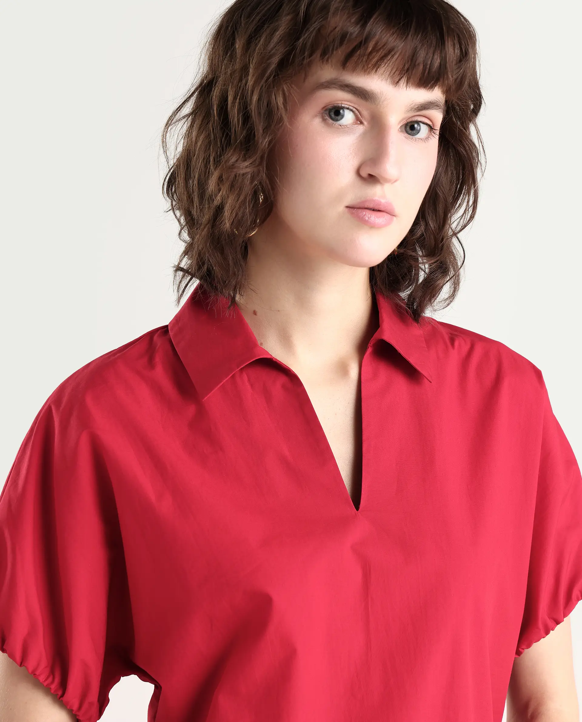 Rareism Women's Valet Red Cotton Half Sleeve Regular Fit Plain Top - Image 4