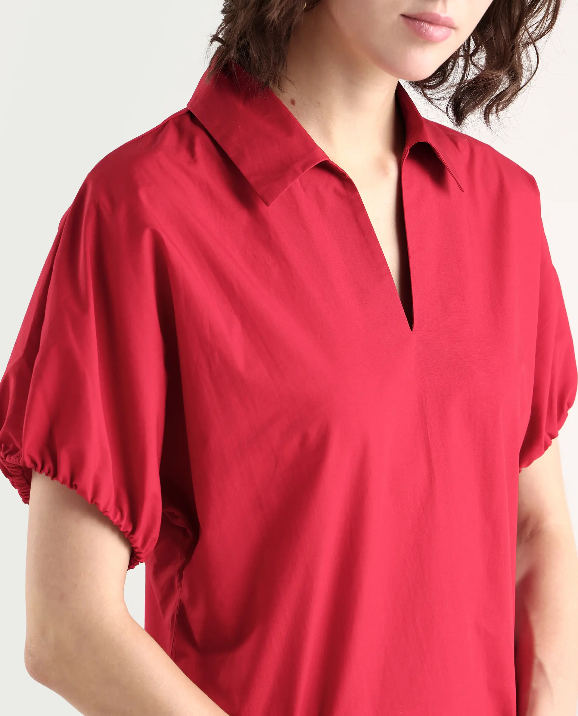 Rareism Women's Valet Red Cotton Half Sleeve Regular Fit Plain Top - Image 5