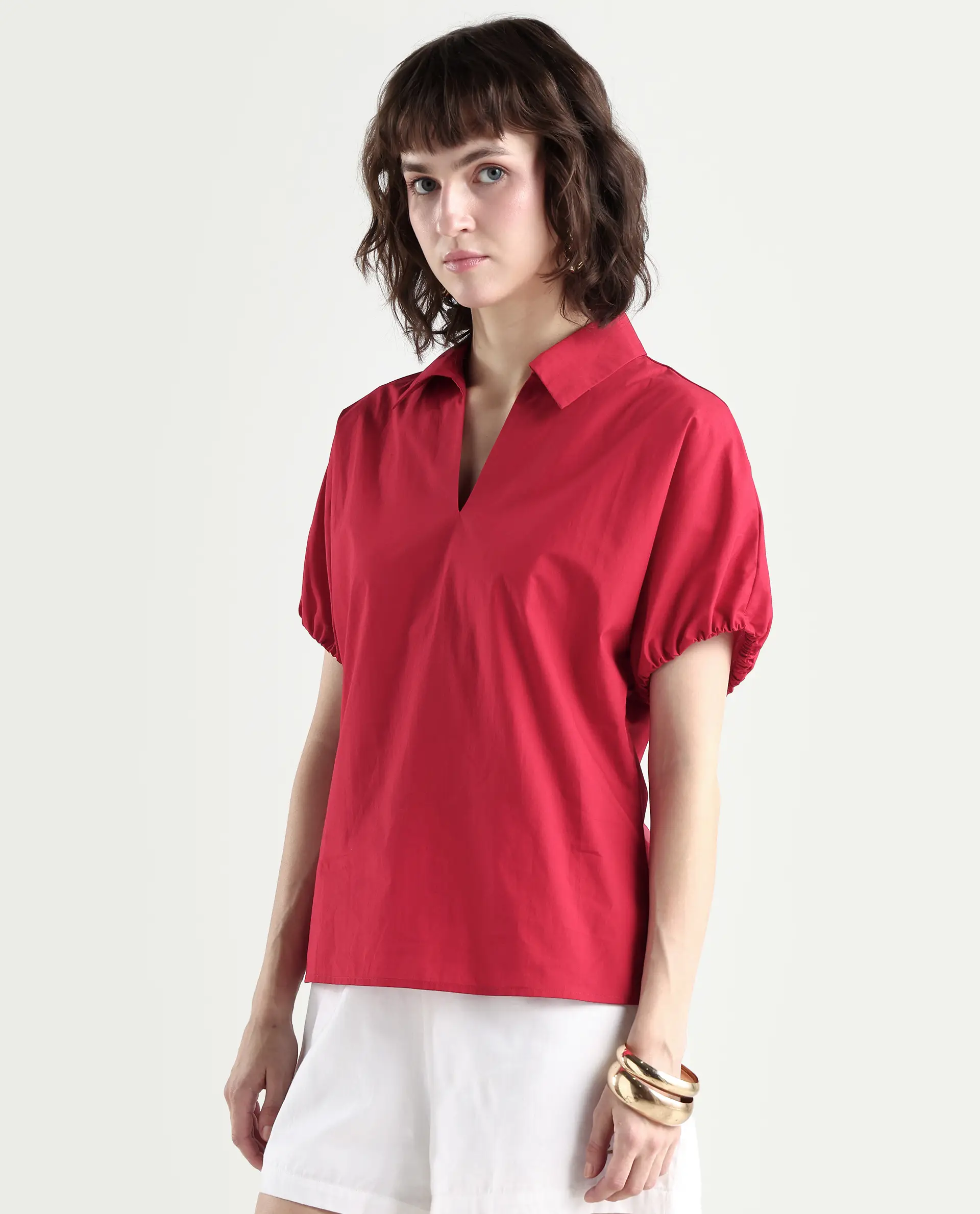 Rareism Women's Valet Red Cotton Half Sleeve Regular Fit Plain Top - Image 6