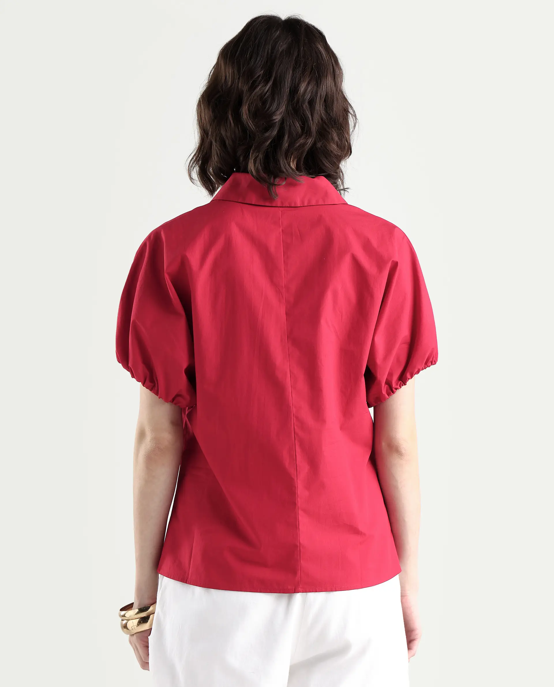 Rareism Women's Valet Red Cotton Half Sleeve Regular Fit Plain Top - Image 8