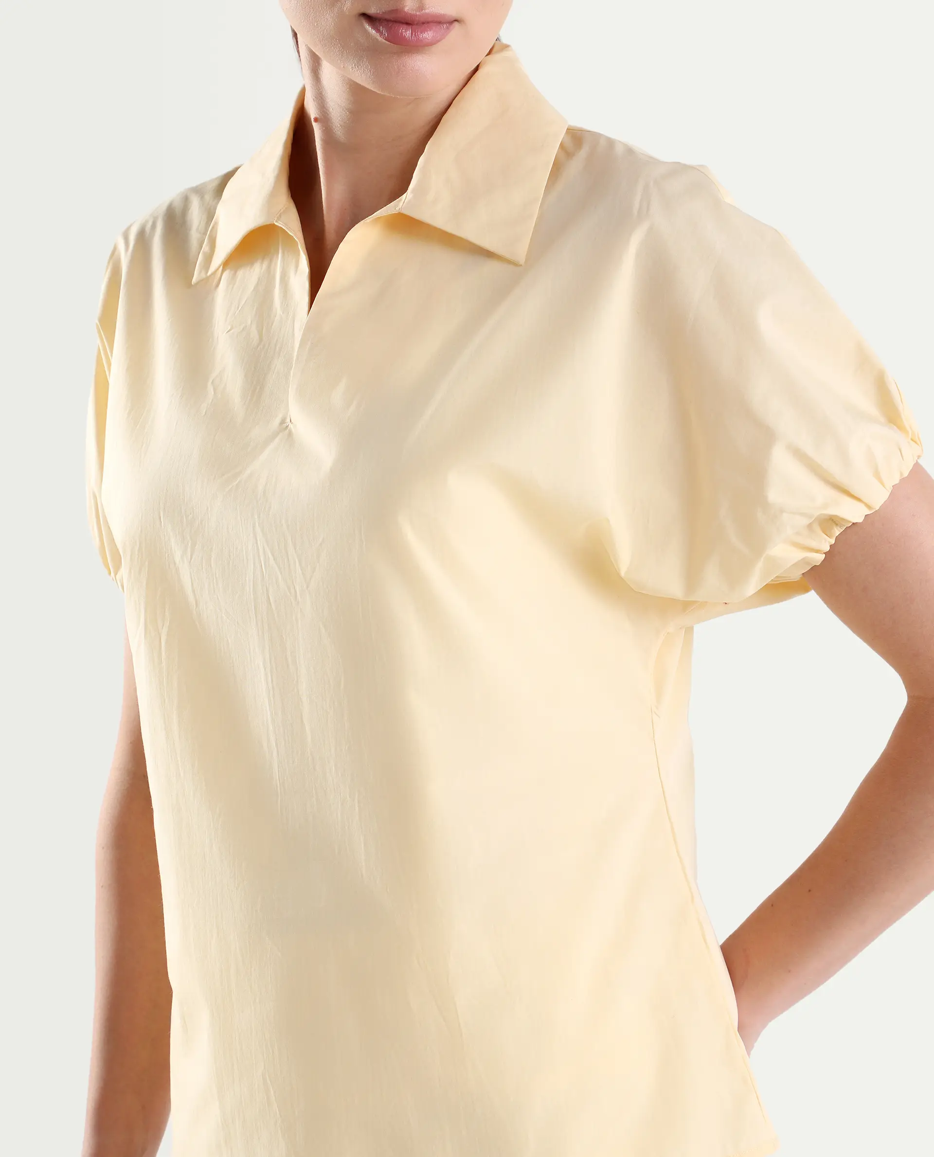 Rareism Women's Valet Yellow Cotton Half Sleeve Jonny Collar Regular Top - Image 4