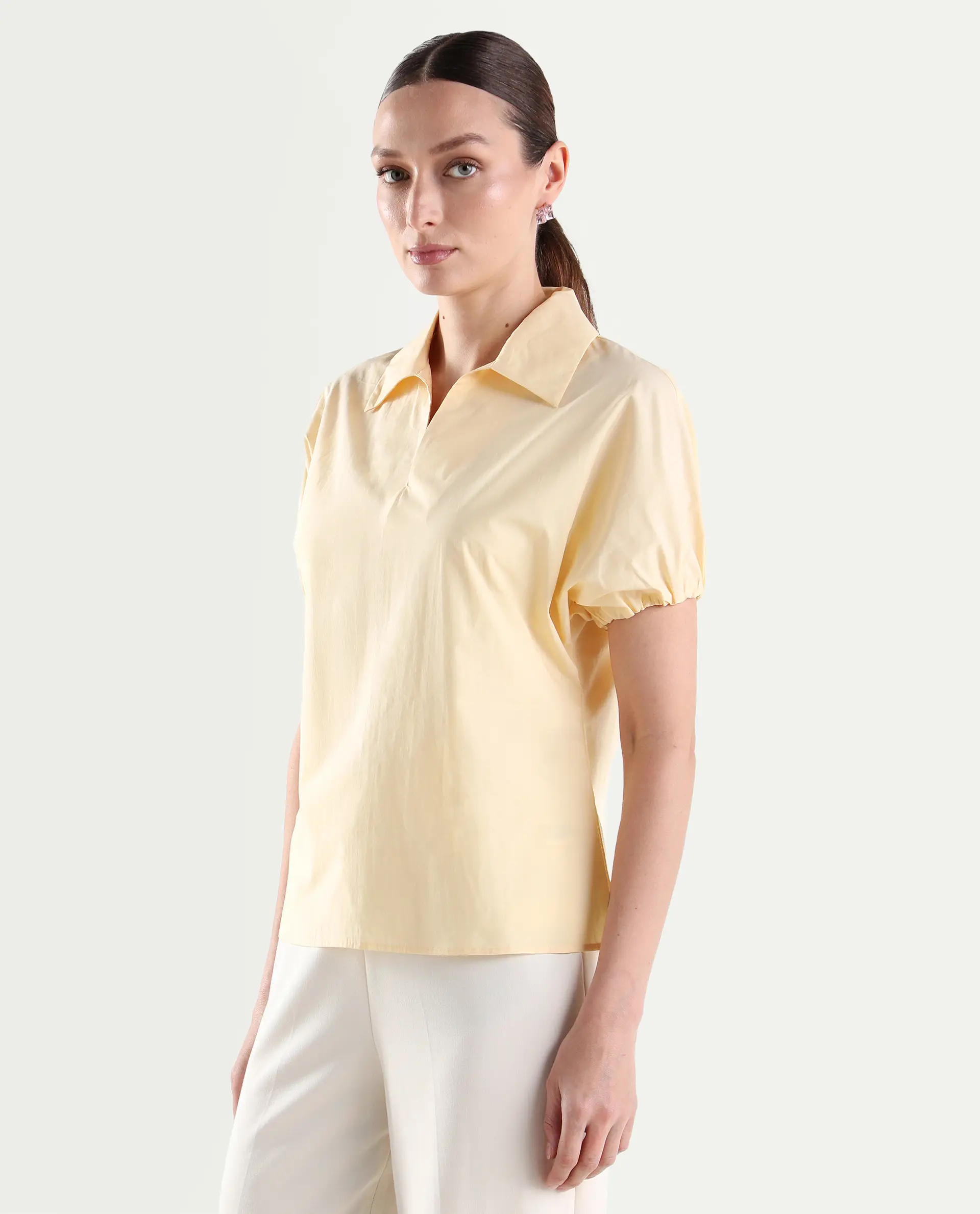 Rareism Women's Valet Yellow Cotton Half Sleeve Jonny Collar Regular Top - Image 5