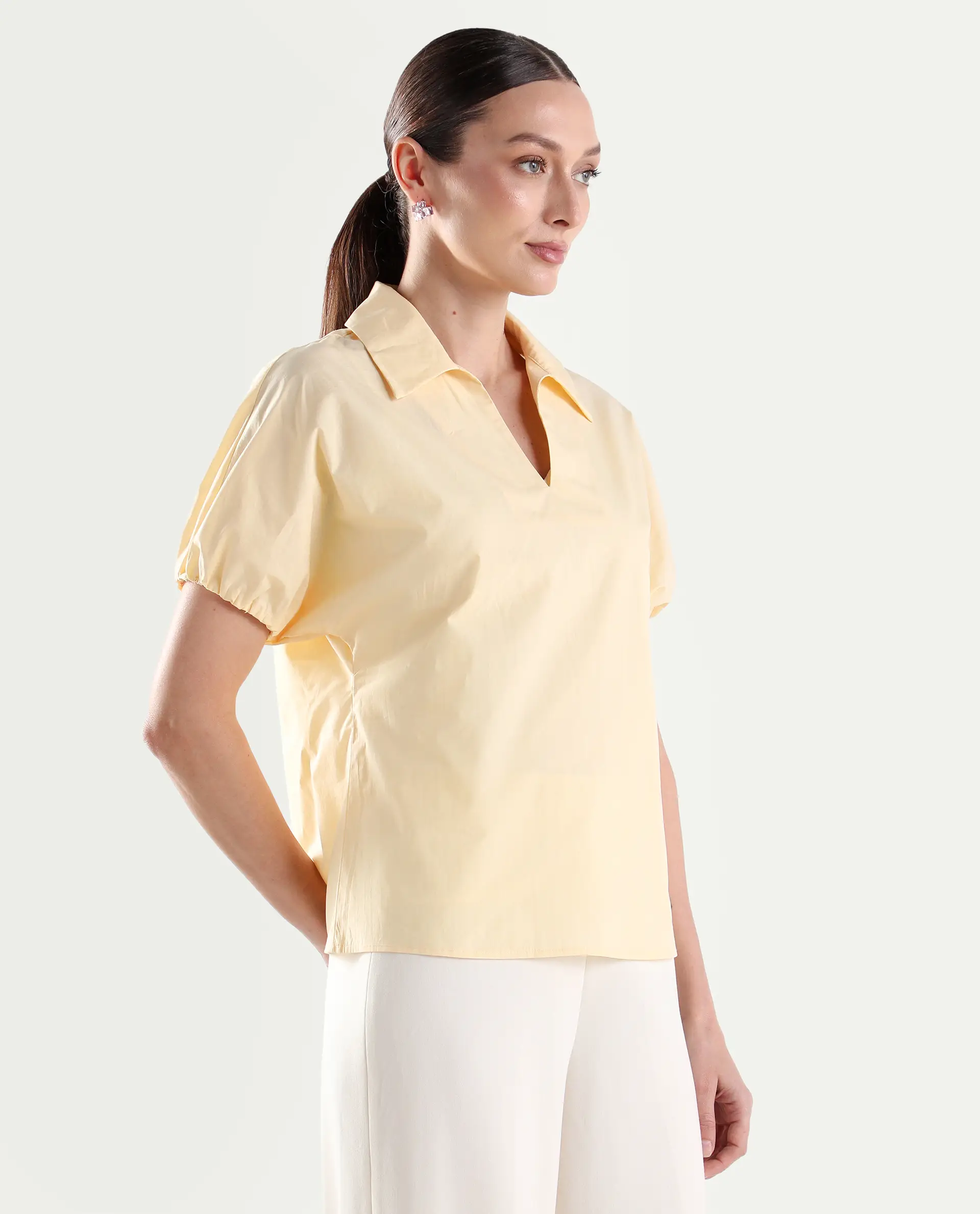 Rareism Women's Valet Yellow Cotton Half Sleeve Jonny Collar Regular Top - Image 6