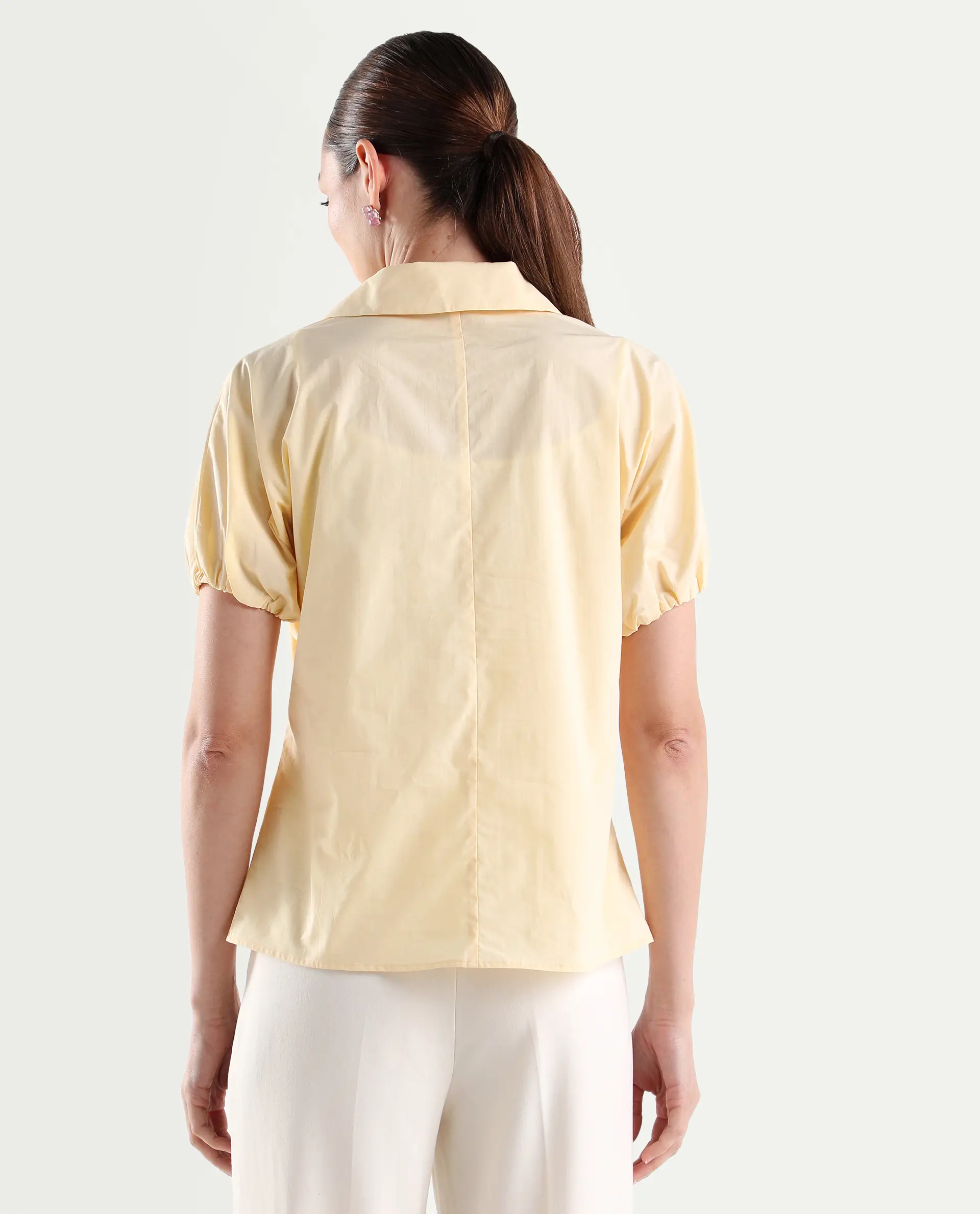 Rareism Women's Valet Yellow Cotton Half Sleeve Jonny Collar Regular Top - Image 7