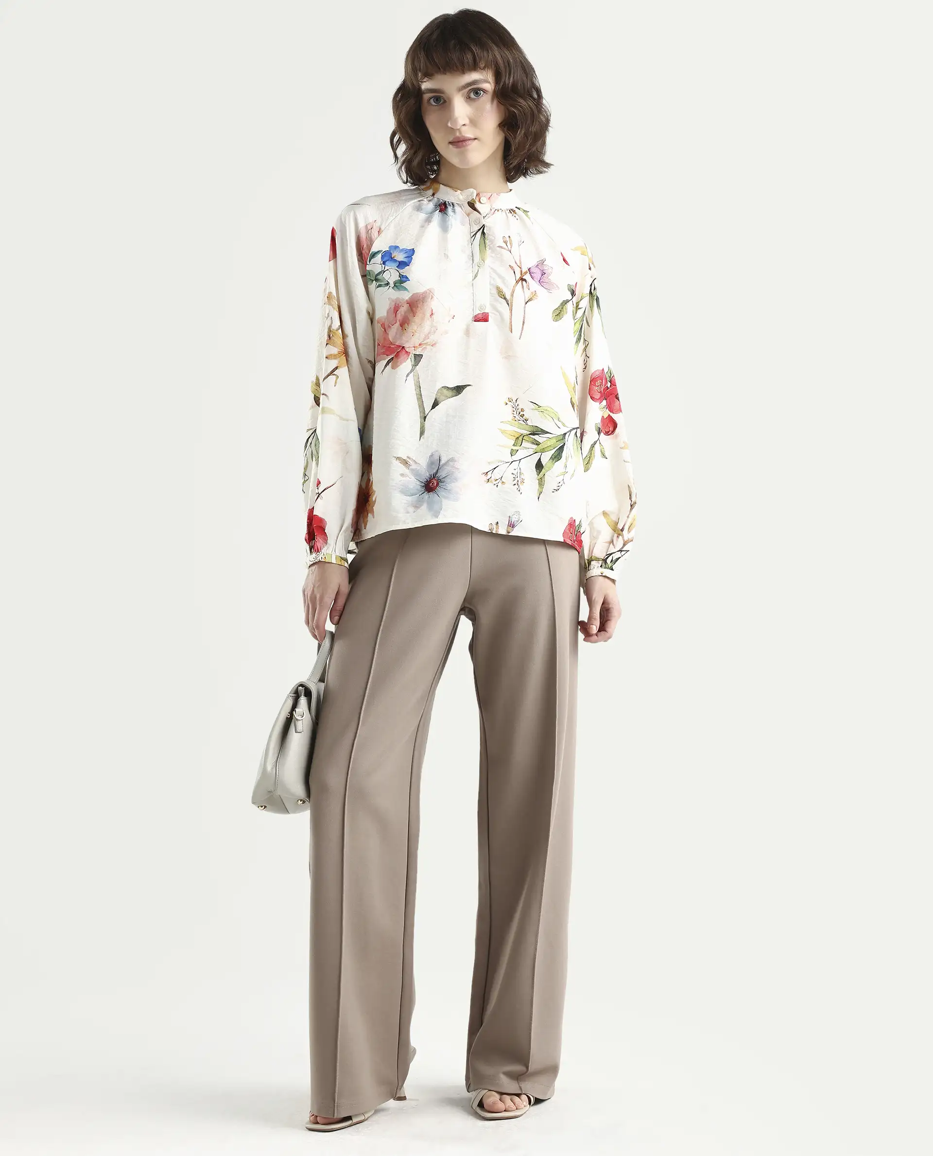 Rareism Women's Valia Off White Viscose Blend Full Sleeve Relaxed Fit Floral Print Top - Image 2