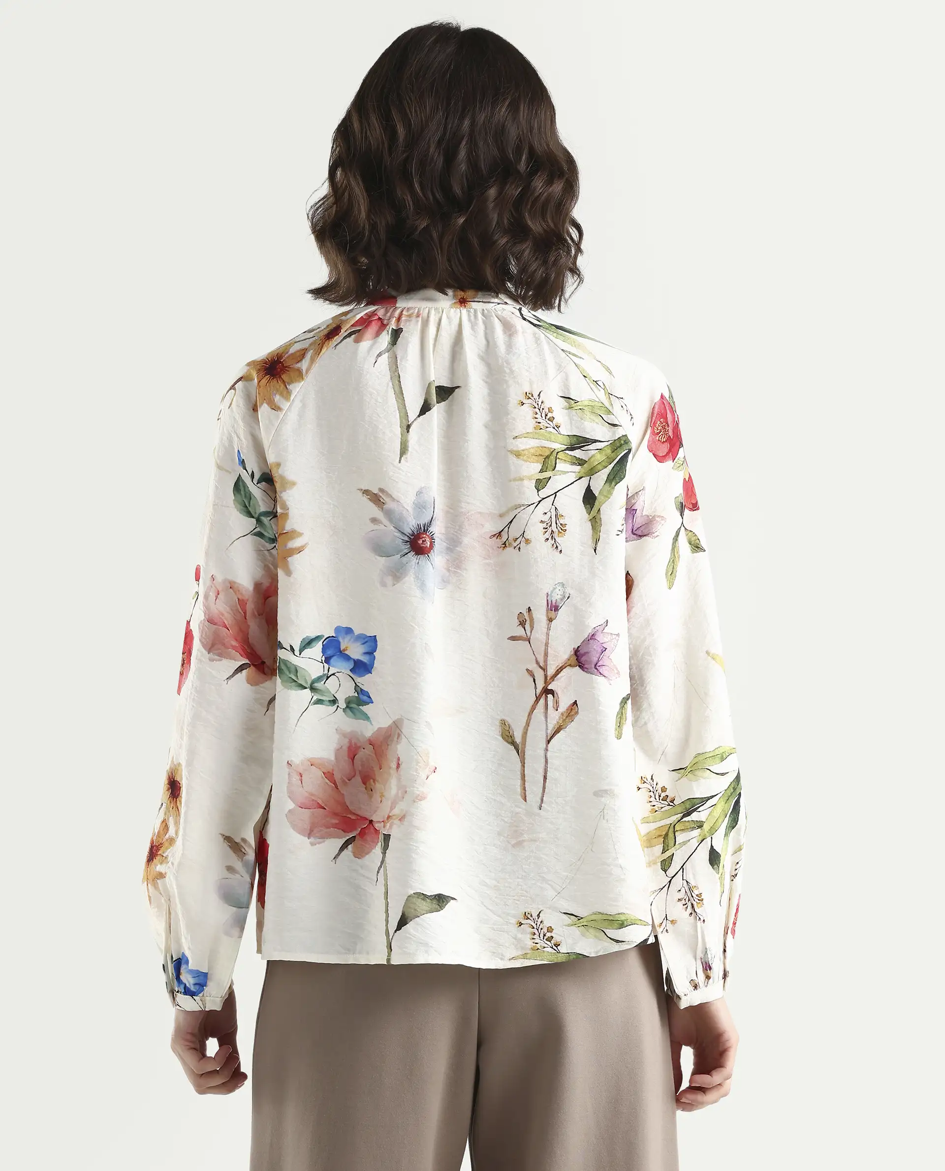 Rareism Women's Valia Off White Viscose Blend Full Sleeve Relaxed Fit Floral Print Top - Image 7