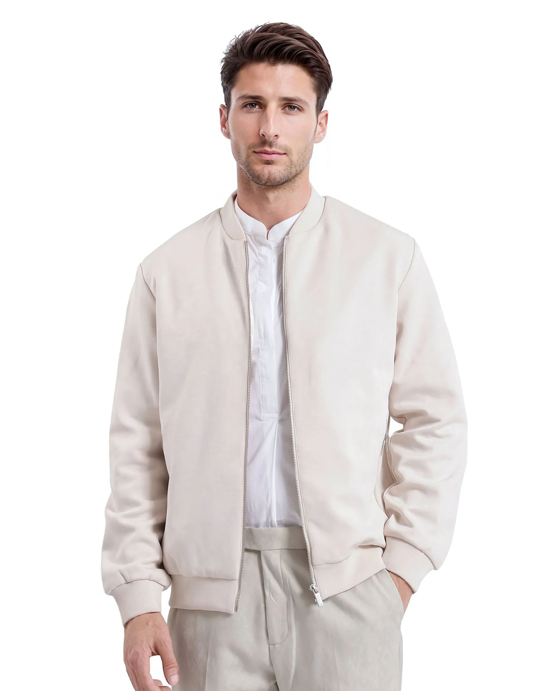 Rare Rabbit Men's Vallor Beige Nylon Plain Regular Fit Full Sleeve Mandarin Collar Jacket - Image 2