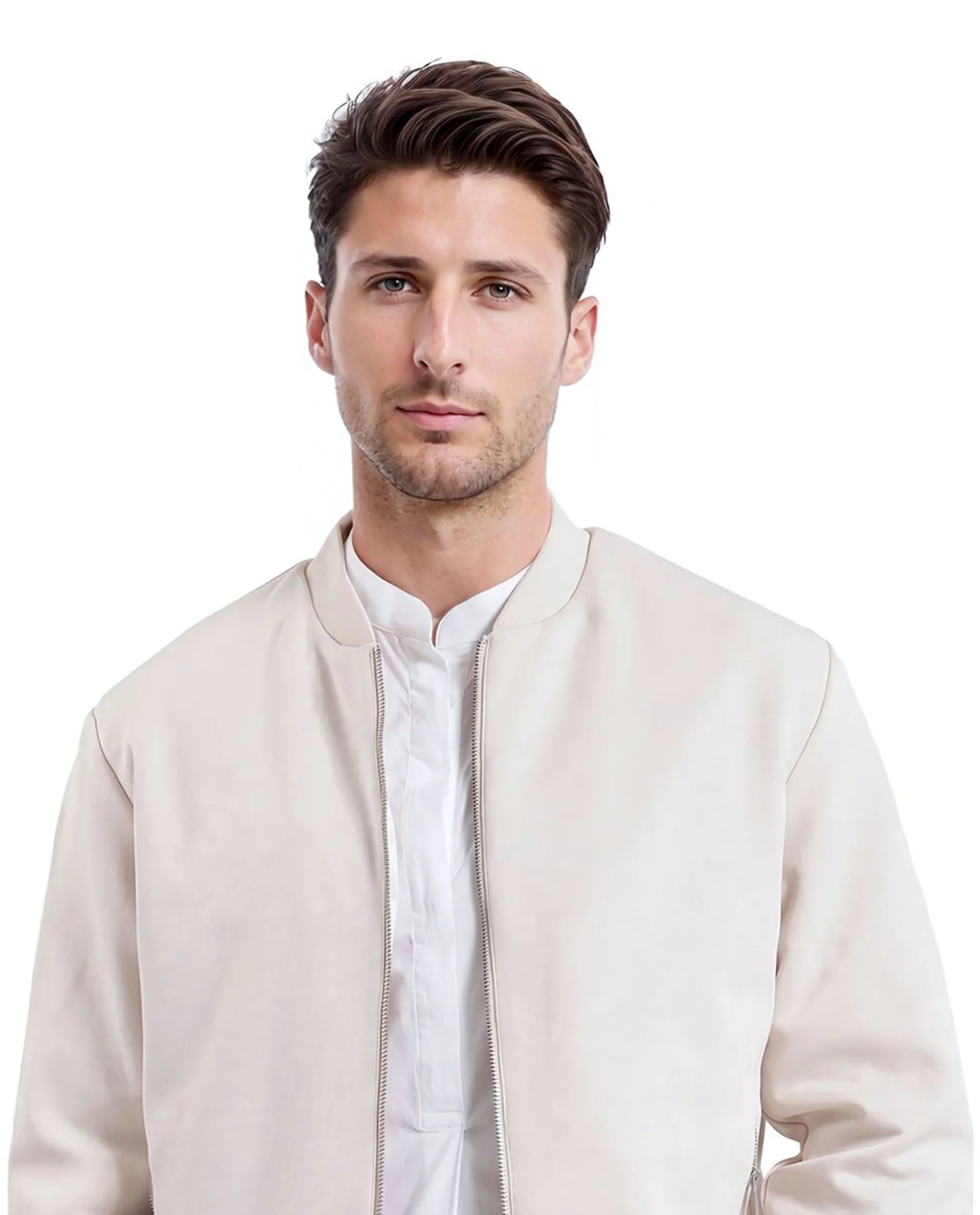 Rare Rabbit Men's Vallor Beige Nylon Plain Regular Fit Full Sleeve Mandarin Collar Jacket - Image 3