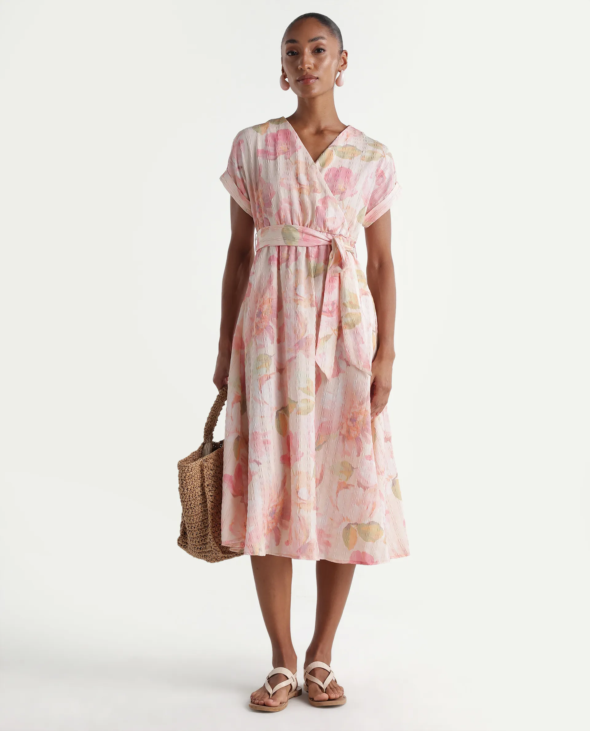 Rareism Women's Valno Light Multi Polyester Fabric Over Lap Flared Floral Print Dress - Image 2