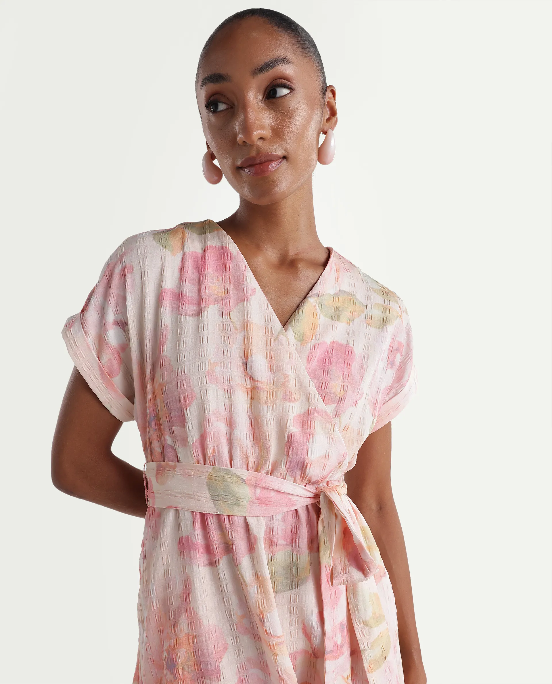 Rareism Women's Valno Light Multi Polyester Fabric Over Lap Flared Floral Print Dress - Image 3